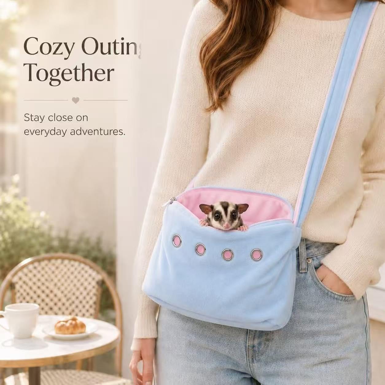 Meow&Woof Sugar Glider Bonding Pouch Small Pet Carrier Bag Sling with Strap Critter Cuddler for Gliders Ferret, Rat, Hedgehog, Hamster Outdoor-Blue - Image 7