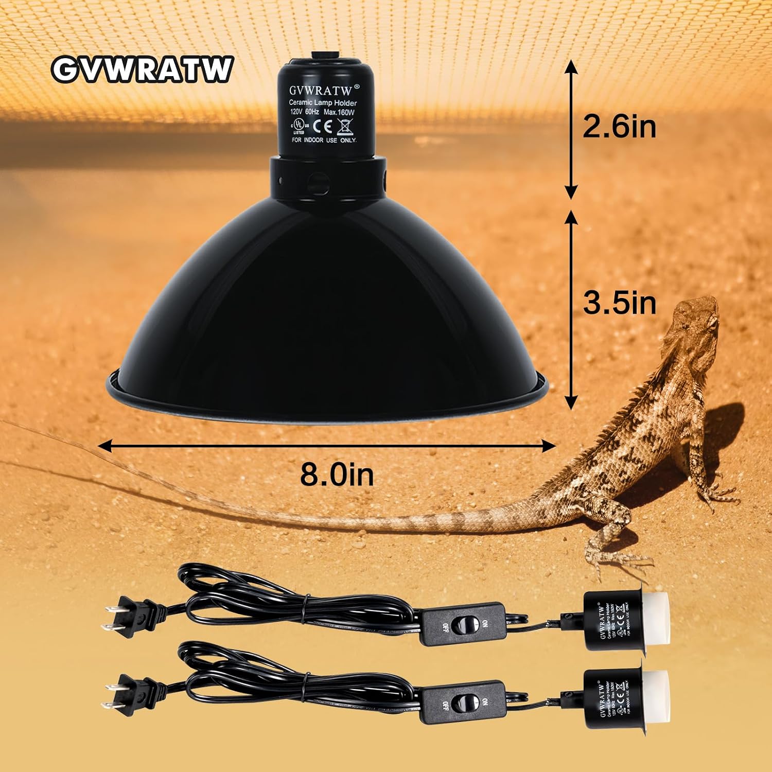 8.5-inch Standard Lamp Dome for Reptile Heating Lamps, Ceramic Heat Emitters, Max 200W for Bearded Dragons, Turtles, Snakes and Lizards, E26 Base - Image 8