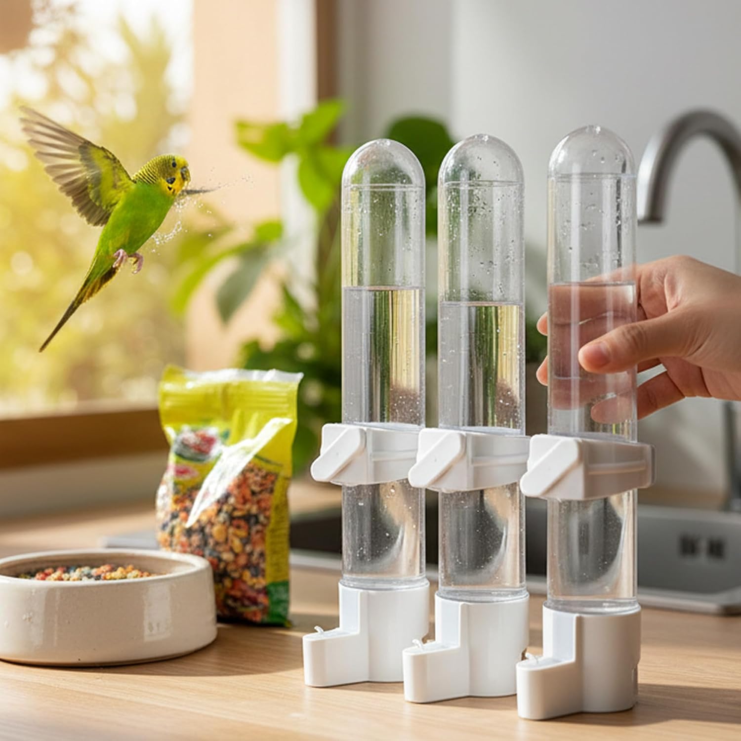 Automatic Bird Water Dispenser Cage Hanging Water Feeder with Anti-Spill Design for Parakeet Canary Small Parrot Lovebirds (3PCS 120ml Water Dispenser) - Image 4