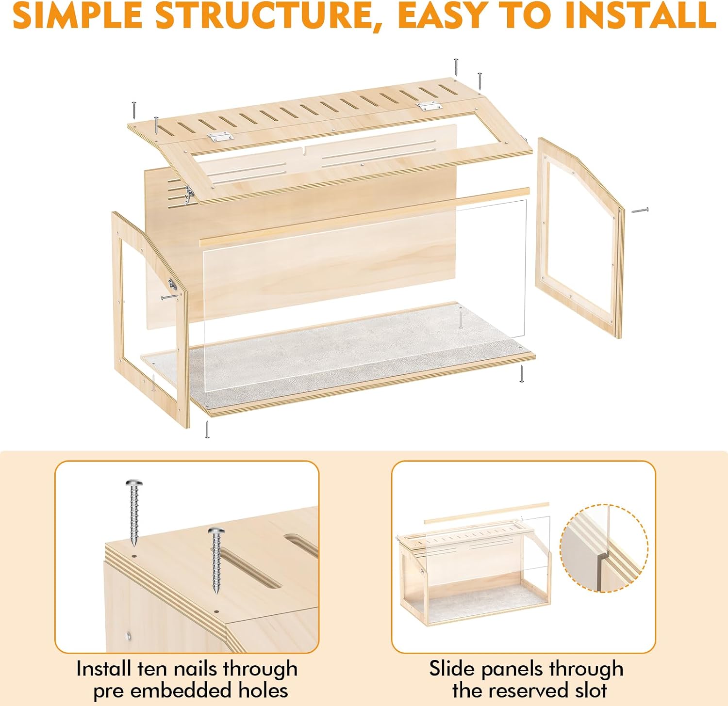 XiaZ Hamster Cage Chewproof,32Inch Large Hamster Cage with Panoramic View and Ventilated Top, Spacious Acrylic Glass Habitat for Syrian Dwarf Hamsters and Degus, Natural Wood Frame Enclosure - Image 4