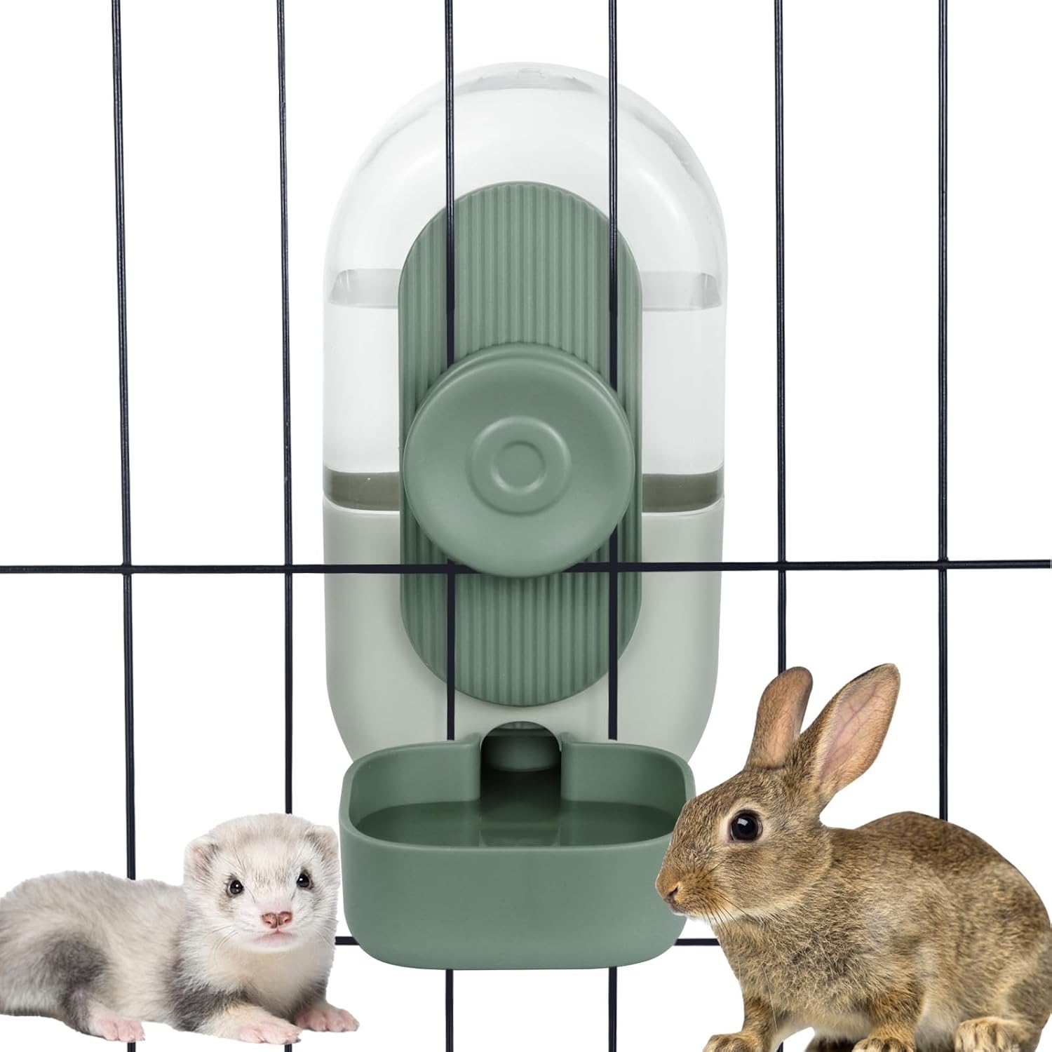 Lemtrflo 28oz Hanging Automatic Water Dispenser,Rabbit Water Bottle,Bunny Guinea Pig Ferret Water Bowl for Cage,Suitable for Small Animal Puppies(Cage Grid Spacing Over 1.2'') (Green)