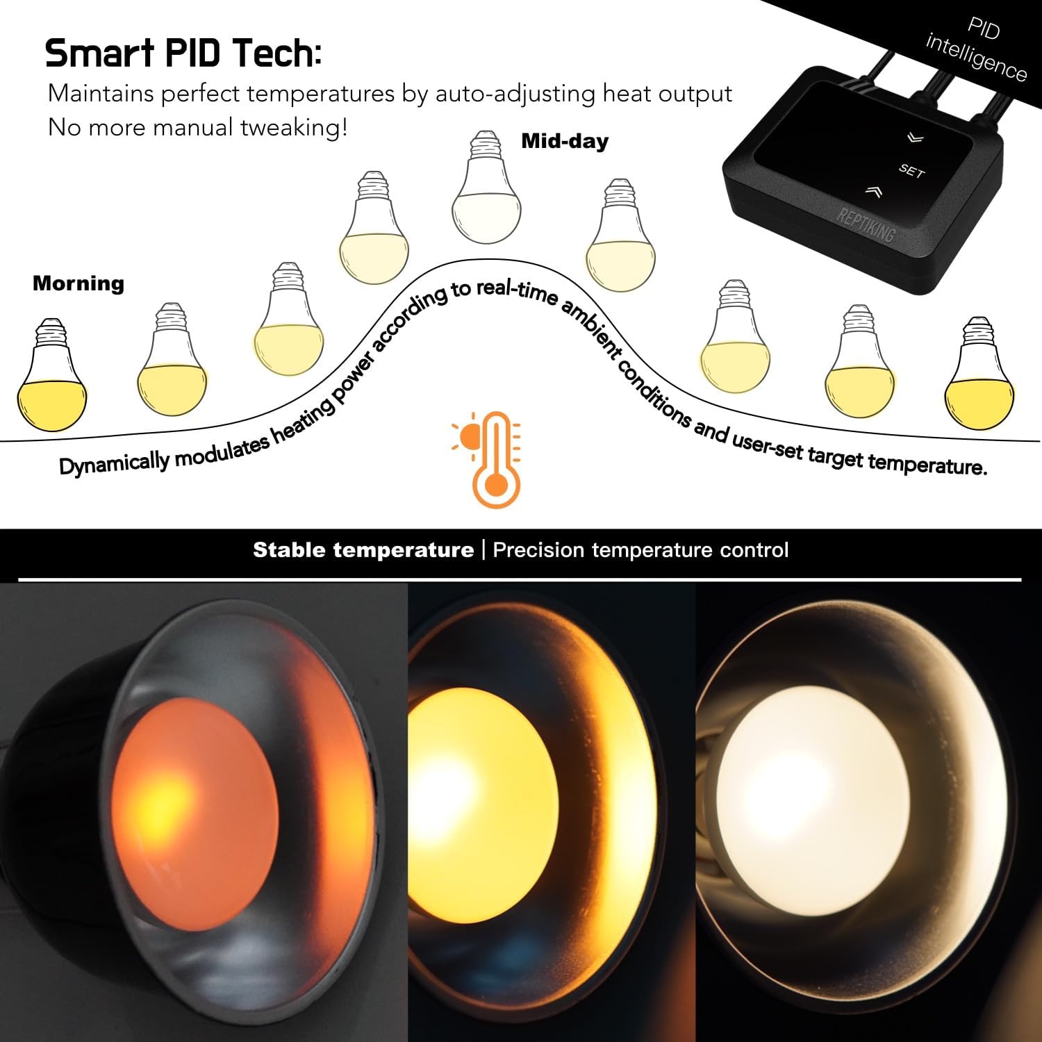 Reptile Heat Lamp Fixture with Dimming Thermostat - 5.5'' Light Dome with PID Thermostat, for Ceramic Heat Emitter & Basking Light Bulb, for Bearded Dragon, Snake, Tortoise, Lizard Tank Accessories - Image 2