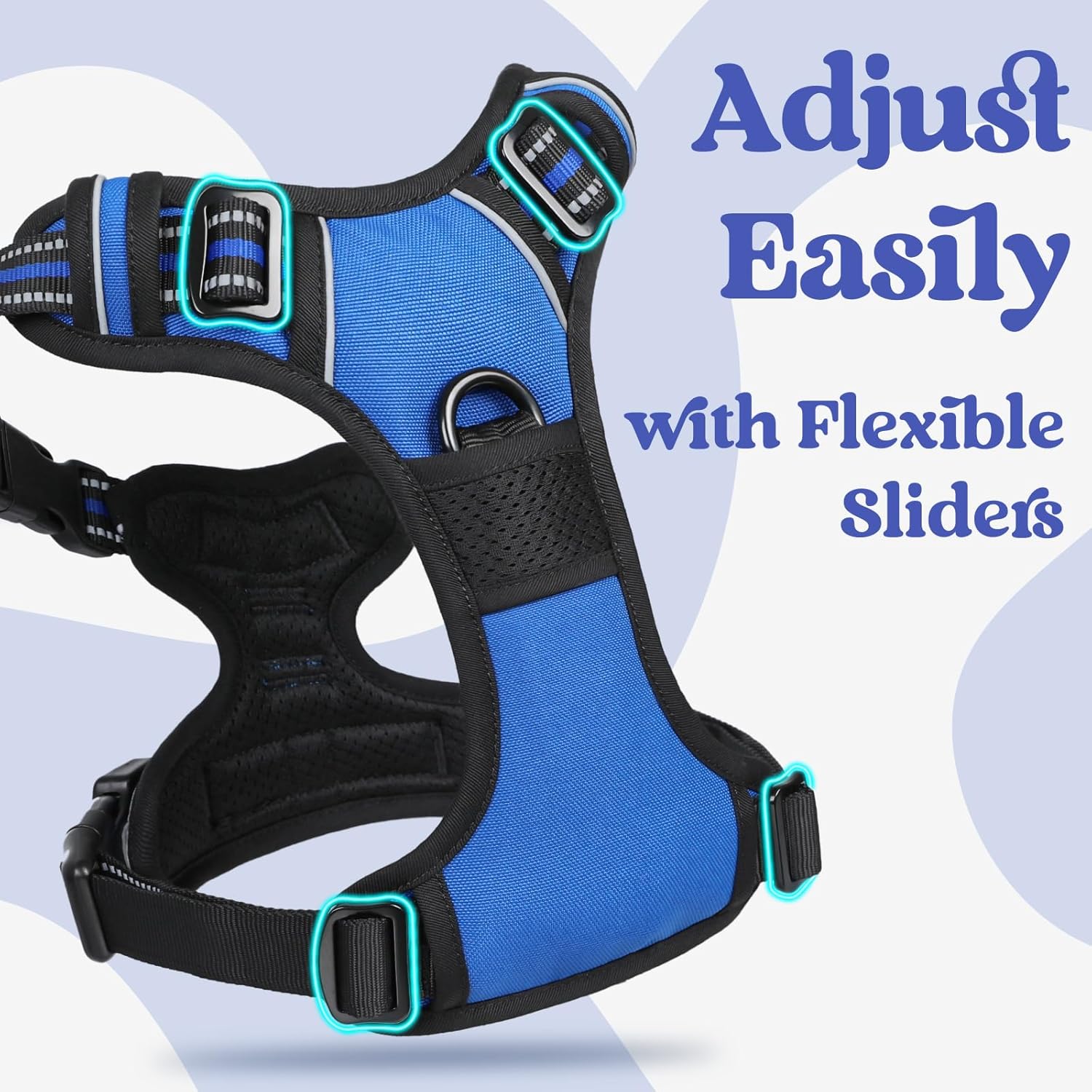 rabbitgoo Dog Harness for Large, No Pull Easy On & Off with 3 Buckles Pet Harness, Adjustable Soft Walking Vest with 2 Clips and Handle, Reflective for Large Dogs, Blue, L - Image 3