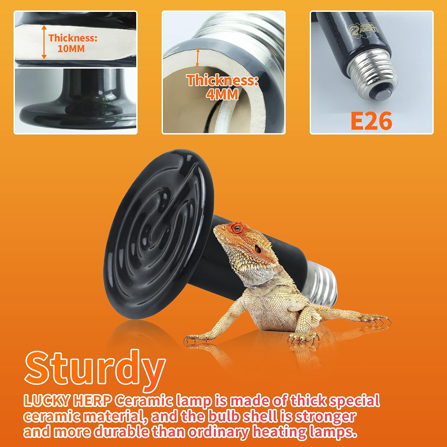 LUCKY HERP 150W Ceramic Heat Emitter, Reptile Heat Bulbs, Ceramic Heat Lamp for Reptiles, Amphibian, Chicken, Dog, Cat (2-Pack) - Image 5