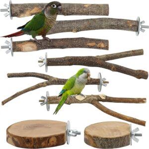 8-Piece Set Natural Wood Bird Perch...