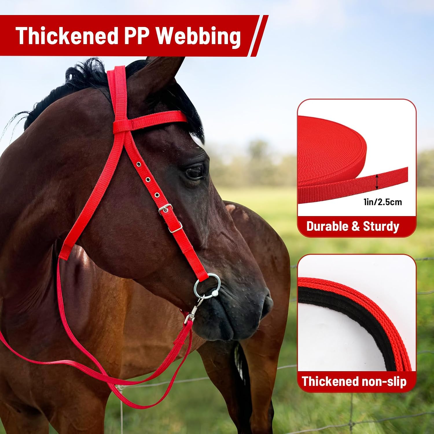 Adjustable Horse Bridle with Stainless Steel Bit, Black Nylon Headstall with Reins, Non-Slip Design - Image 5