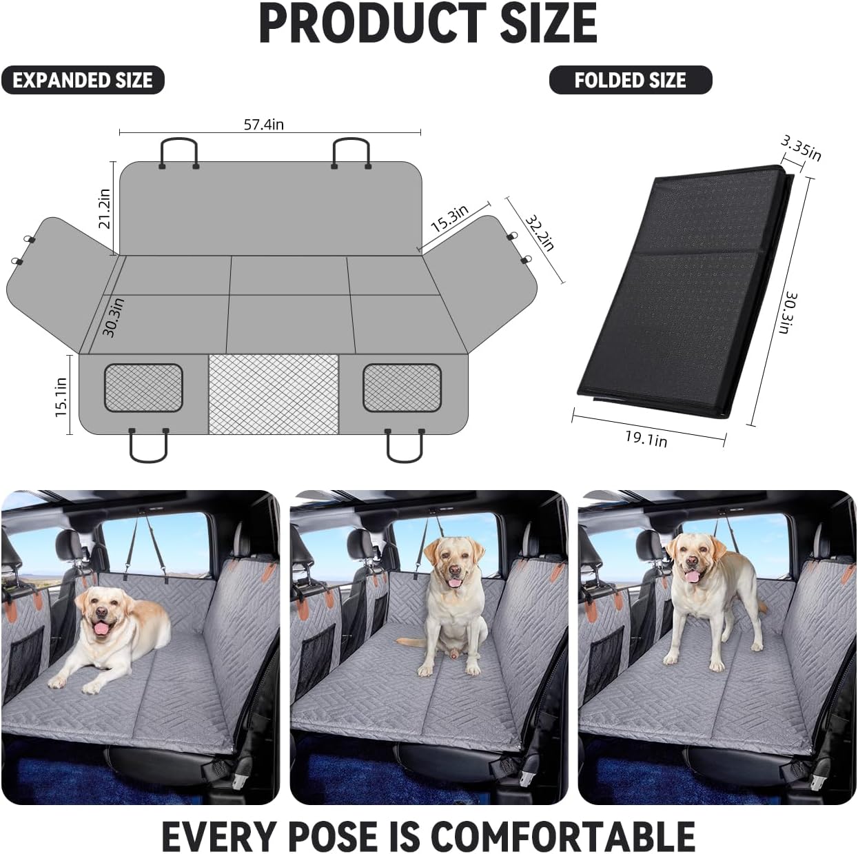 YJGF Dog Back Seat Extender for Truck,Truck Seat Cover Back Seat,Dog Hammock for Truck,Pet Seat Covers for Dogs,Hard Bottom Seat Extender for Dogs(Grey,for Full Size Truck) - Image 6