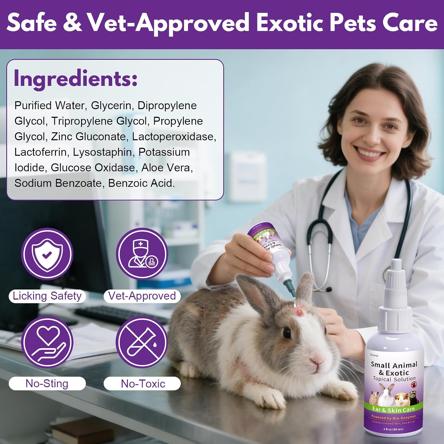 Topical Solution for Rabbits, Guinea Pigs & Exotics, Relieves Ear & Skin Infections, Scratching & Wounds, for Hamsters, Ferrets & Birds, Antibiotic-Free & Safe if Licked, 4 oz - Image 5