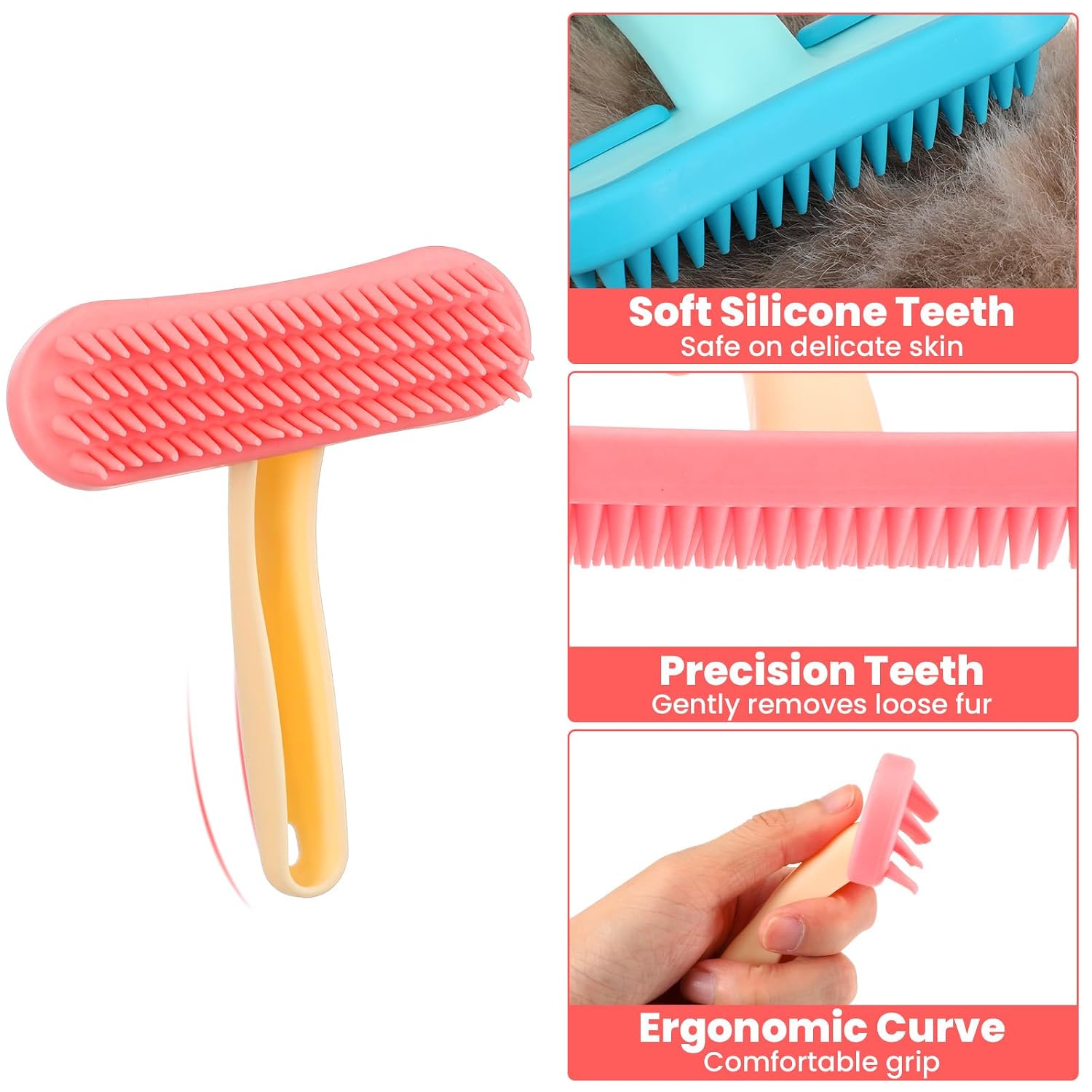 2Pcs Rabbit Brush, Silicone Rabbit Grooming Brush - Small Pets Brushes for Kittens Puppy Rabbits Guinea Pigs Shedding Bath & Massage Comb - Image 6