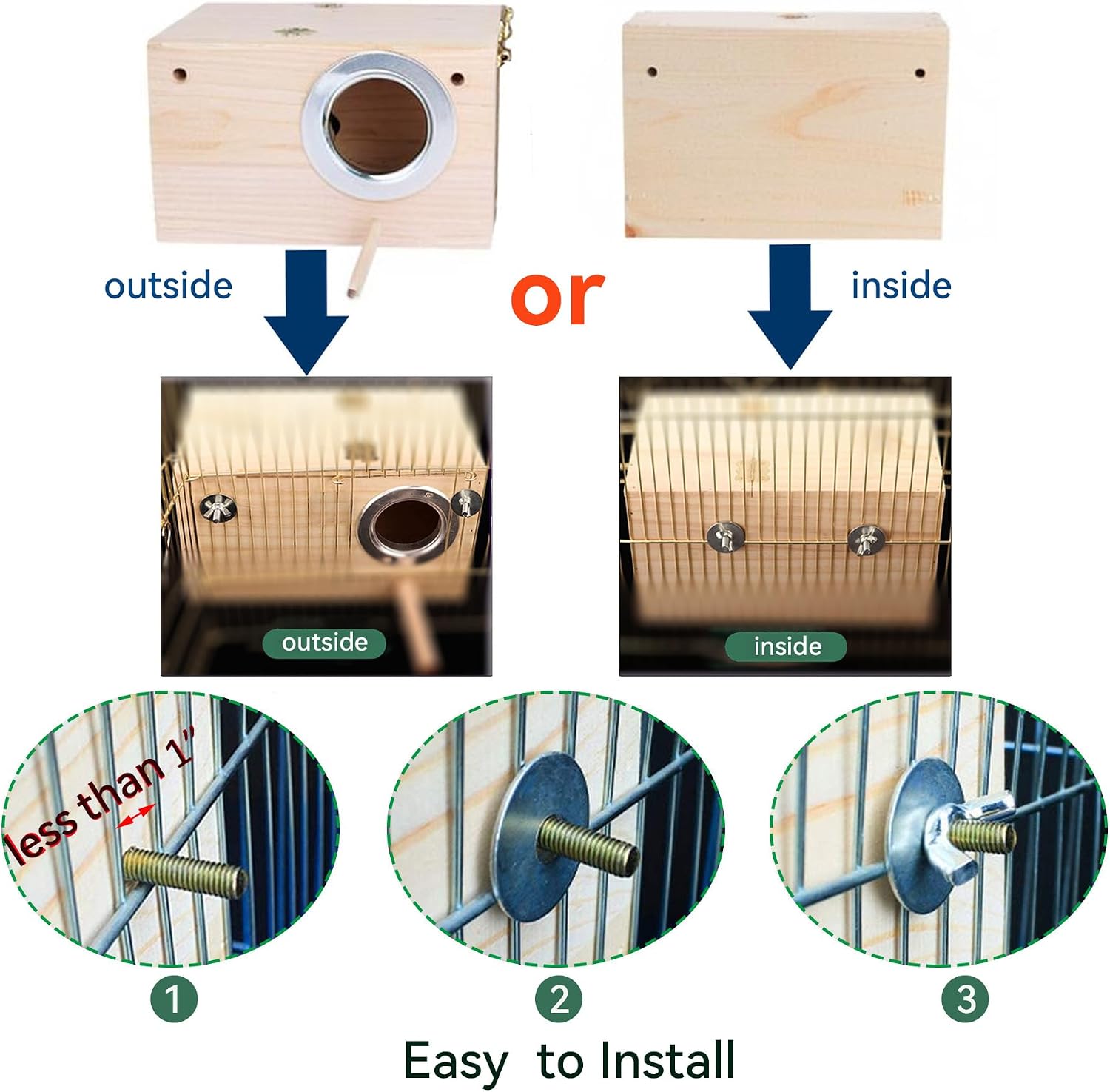 JSLZF Bird Nest, Parakeet Nest Box, Bird Breeding Box with Perch, Wood Budgie Nest Box for Bird, Parrot, Lovebirds, Parrotlet, Finch, Sparrow 7.8” x 4.7” x 4.7” - Image 7