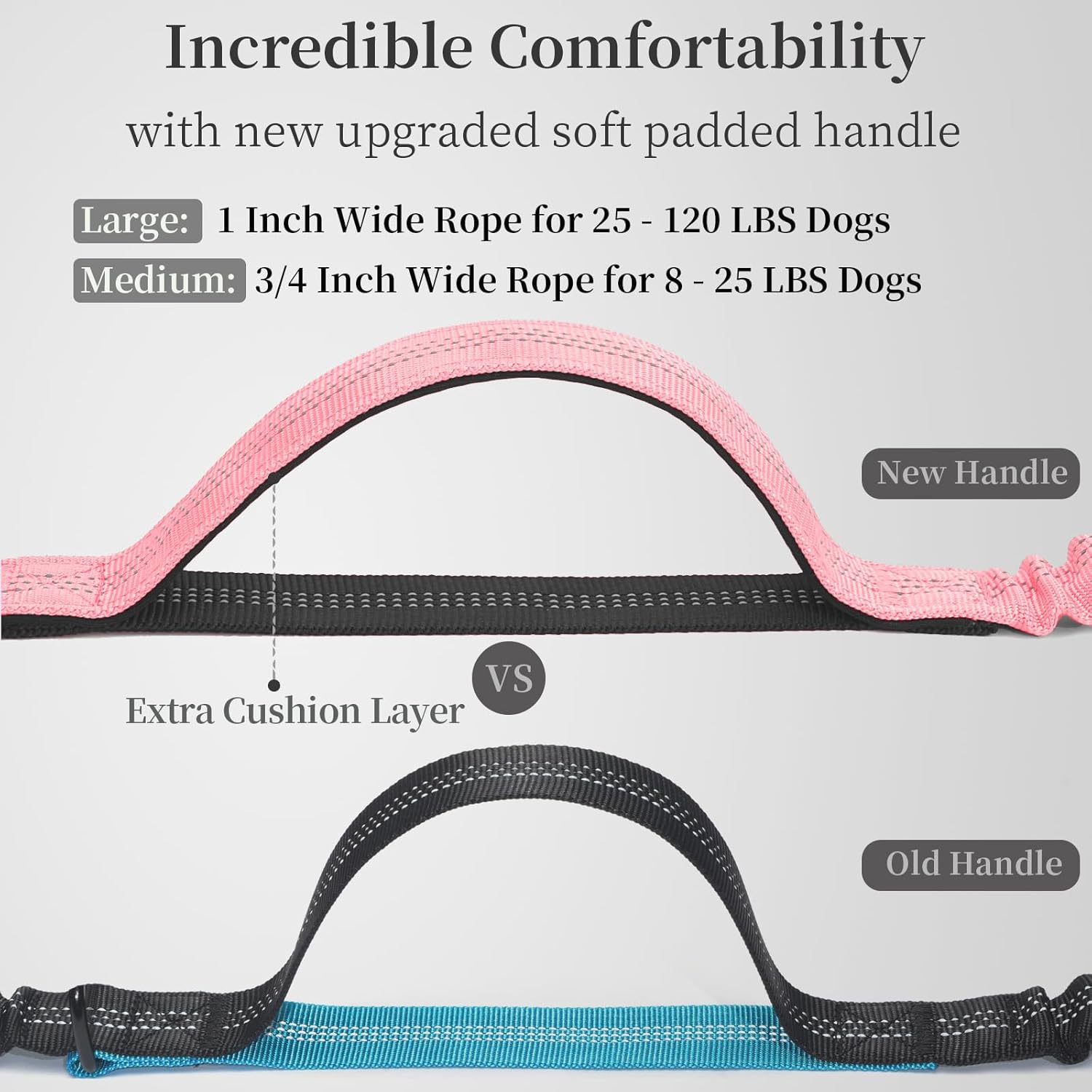 iYoShop Hands Free Dog Leash with Zipper Pouch, Dual Padded Handles and Durable Bungee for Walking, Jogging and Running Your Dog (Large, 25-120 lbs, Baby Pink) - Image 3