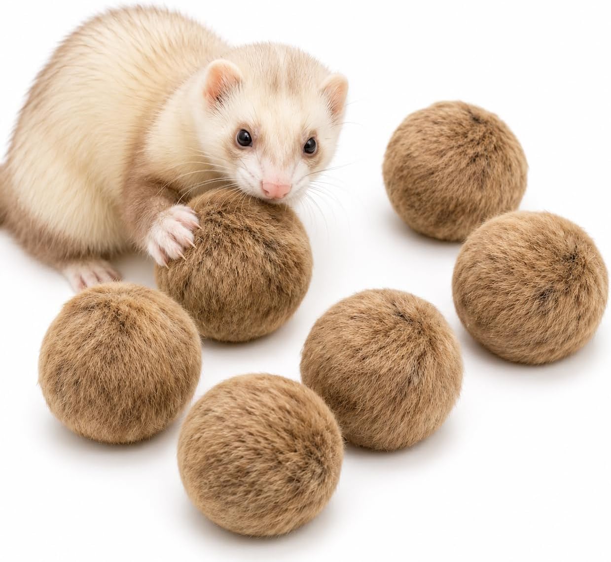 6PCS Furry Ferret Toy Ball, Soft Plush Small Pet Exercise Ball with Cotton Filling, Interactive Chew Toy for Ferrets, Rabbits, Hamsters, Cat, Relieve Boredom & Anxiety