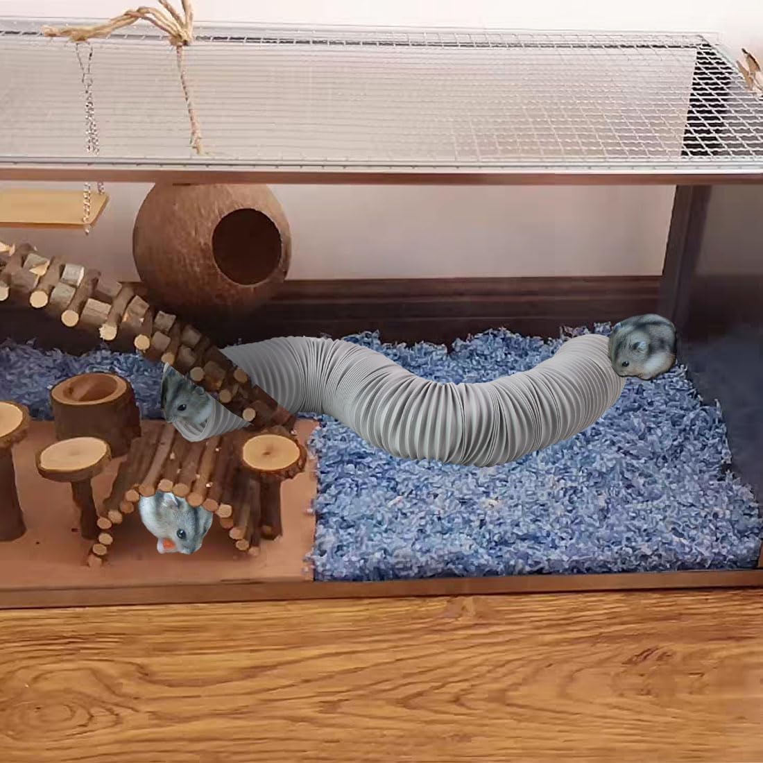 PINVNBY Plastic Tunnel for Guinea Pigs,2 Pcs Foldable Hamster Tunnels Collapsible Hamsters Fun Tube Small Animal Exercising Training Hideout Tubes for Gerbils Rats Mice Ferrets(Gray) - Image 5