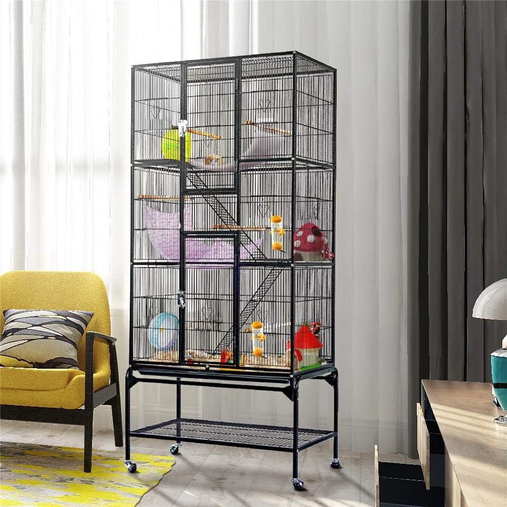 Yaheetech 69-Inch Extra Large Wrought Iron 3 Levels Ferret Chinchilla Sugar Glider Squirrel Small Animal Cage with Cross Shelves and Ladders, Black - Image 2