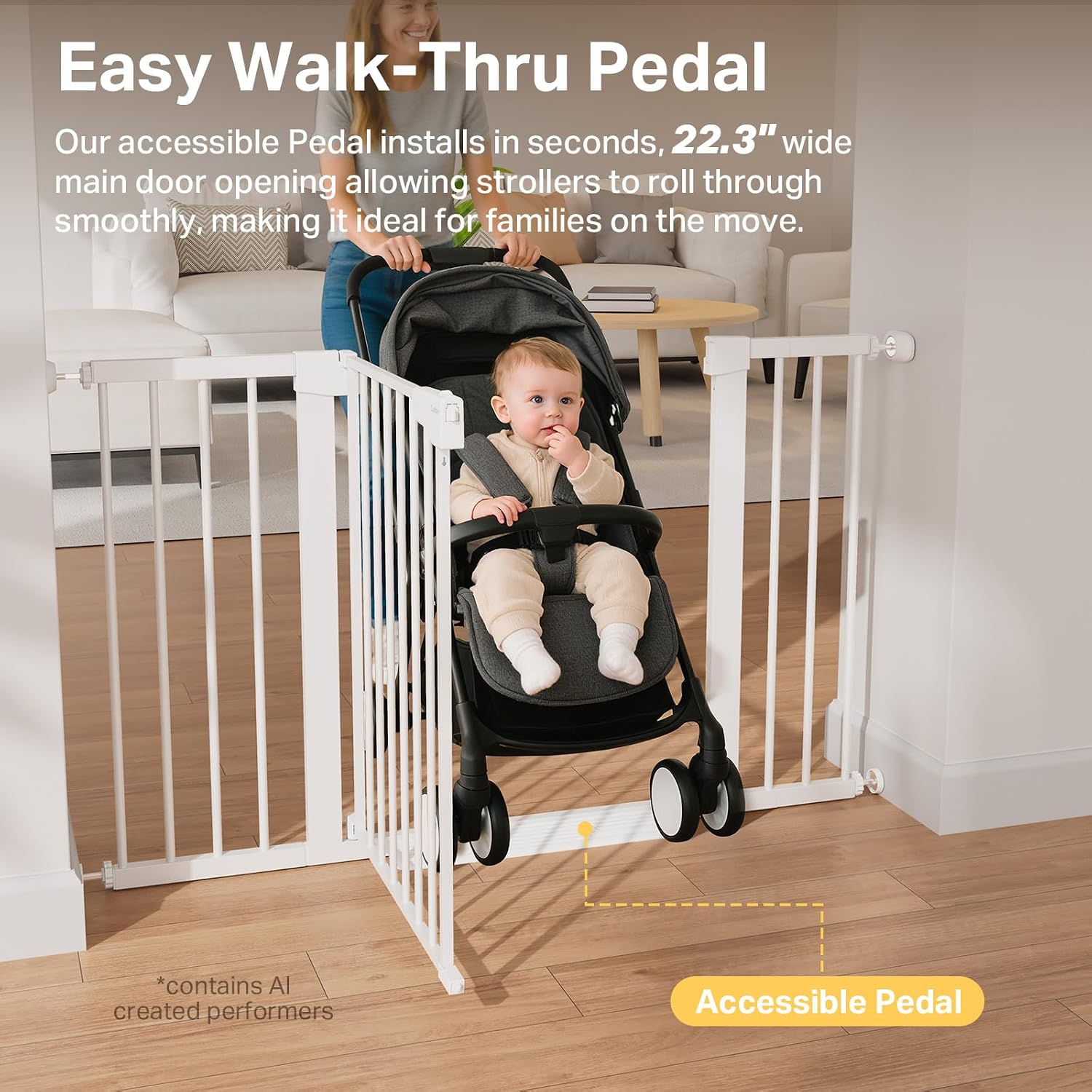 Cumbor 29.7–51.5" Extra Wide Baby Gate for Stairs, Pressure-Mounted Dog Gates for Doorways & Hallways, Auto-Close Walk-Through, No-Trip Design, Child Proof Safety, Dog/Pet Gate for Indoor Use, White - Image 9
