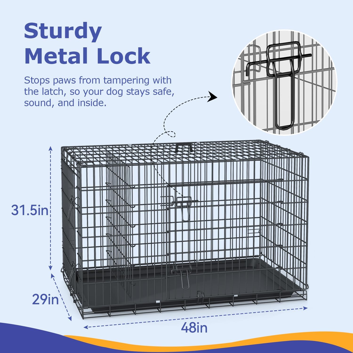 FDW Extra Large Dog Crate Dog Kennel Cage with Double Door,48 inch Folding Metal Wire Dog Cage with Removable Tray&Divider Panel,Pet Crate for Large Dogs,Black - Image 5