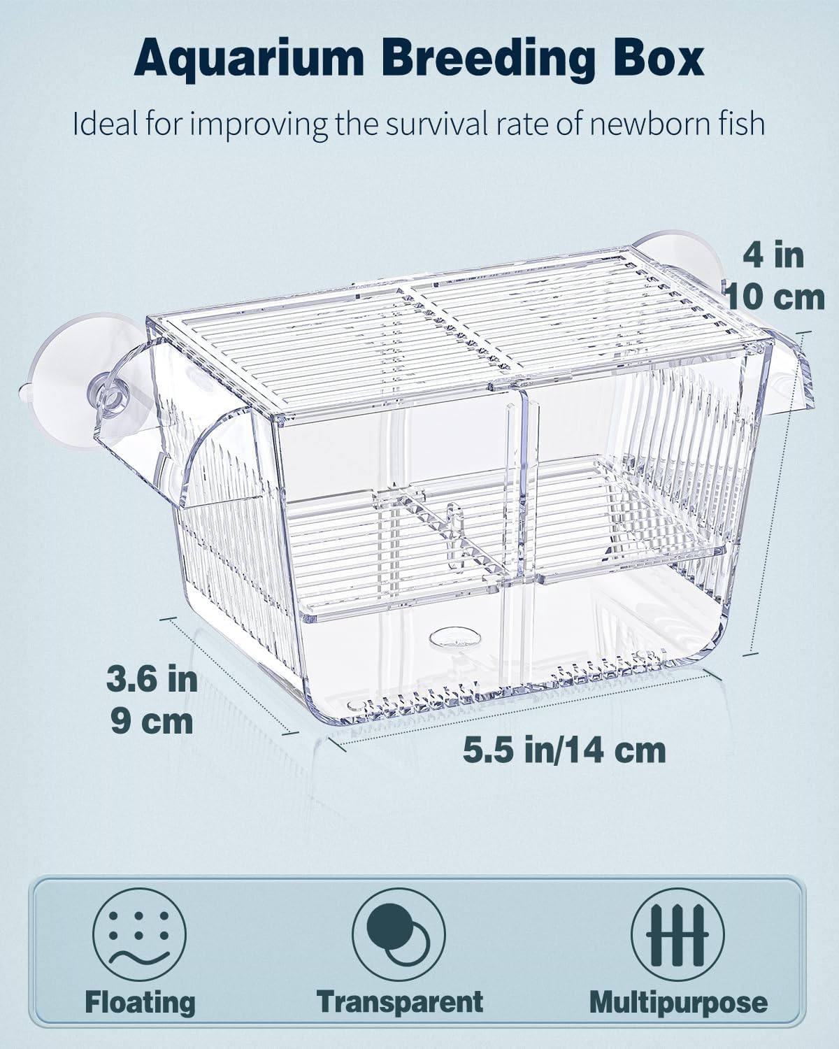 Pawfly Aquarium Fish Breeding Box, Fish Tank Hatchery Incubator with 6 Suction Cups Acrylic Hatching Box for Baby Fish Shrimp Betta Medium Acclimation Isolation Box - Image 4