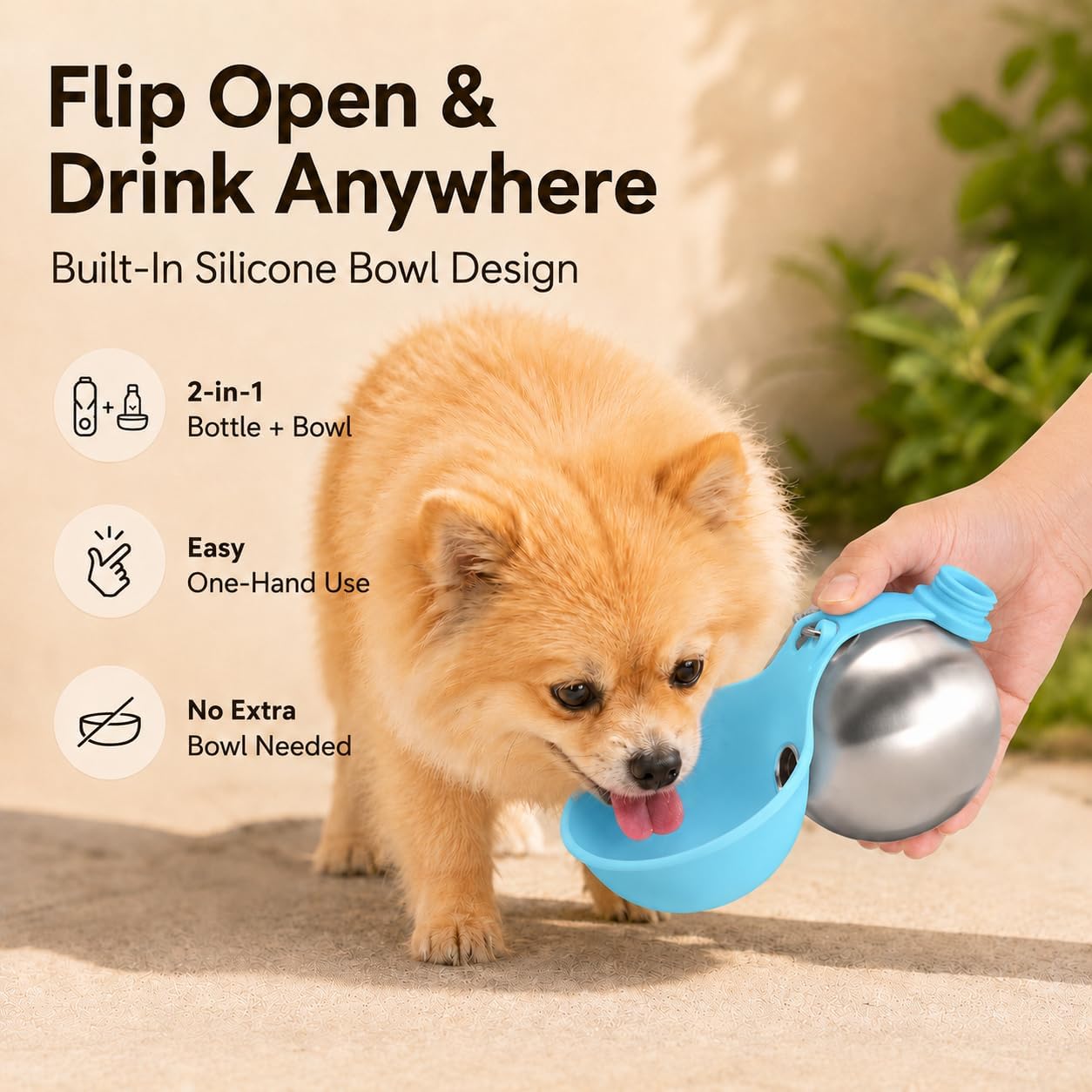Cibaabo 2 in 1 Portable Dog Water Bottle with Bowl, 10 oz Stainless Steel No-Spill Travel Pet Water Dispenser with Collapsible Silicone Bowl for Small Dog & Puppy Walking Hiking Outdoor - Image 5