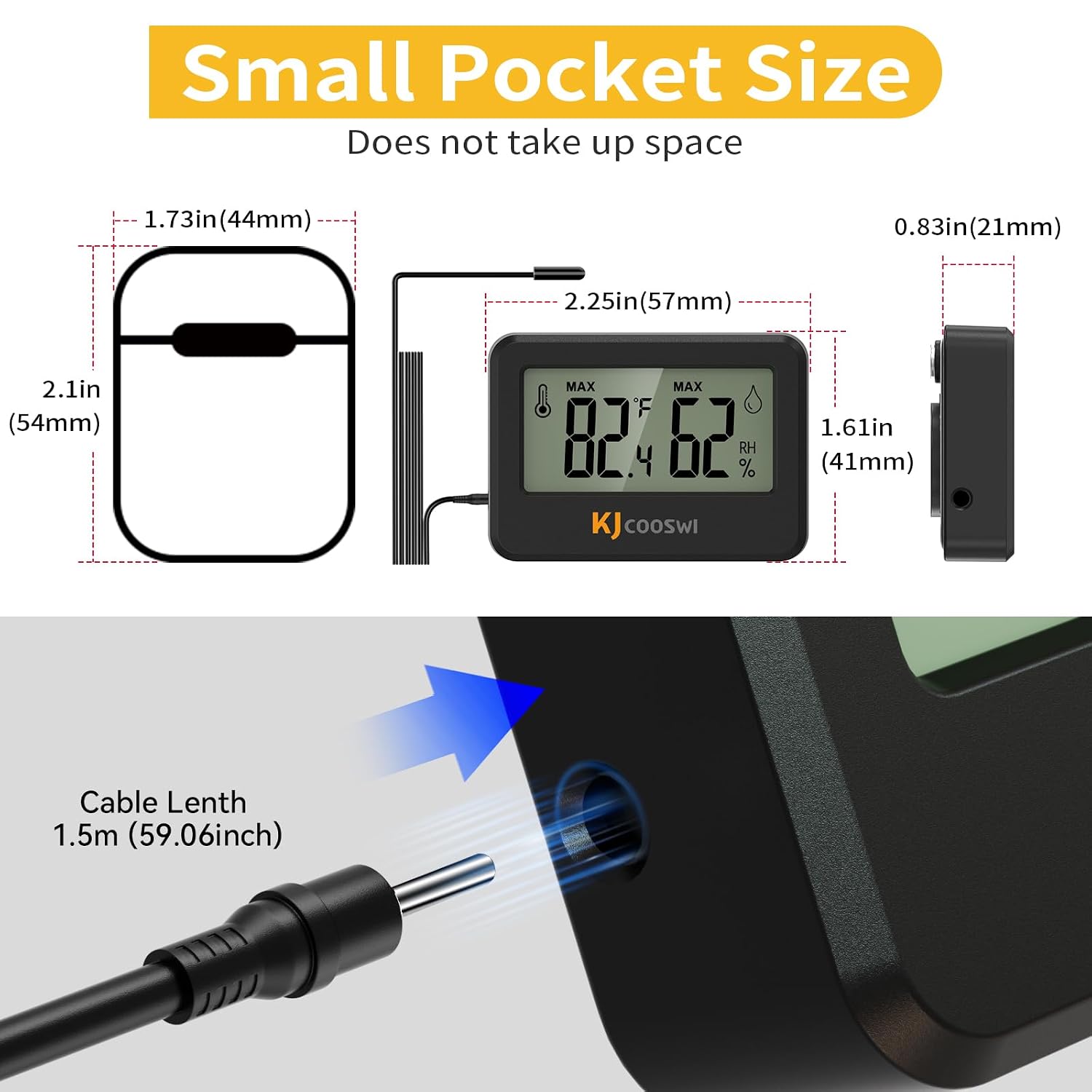 4PCS Mini Digital Hygrometer and Thermometer Reptile Thermometer with Extend Probe (Only Temperature) Indoor Temp and Humidity Meter with Magnet - Image 2