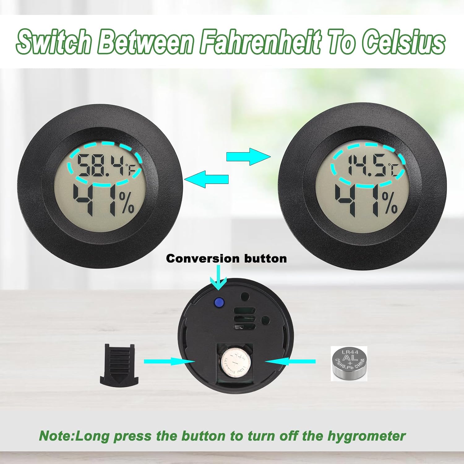 Mini Hygrometer Thermometer Digital Humidity Meter Indoor/Outdoor Humidity Monitor Reptile Thermometer for Greenhouse Garden Cellar Fahrenheit(℉)/ Celsius(℃) 2 Pack - Image 3