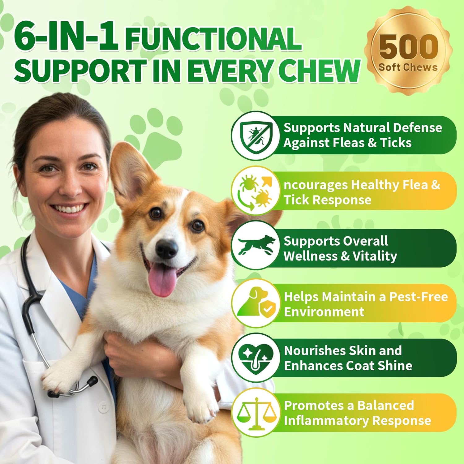 Flea and Tick Prevention for Dogs Chews- 500 Crunchy & Creamy Chews, Dogs Flea Chewables with Skin & Coat Support - Oral Supplement for All Breeds & Ages - Chicken & Cheese Flavor - Image 4