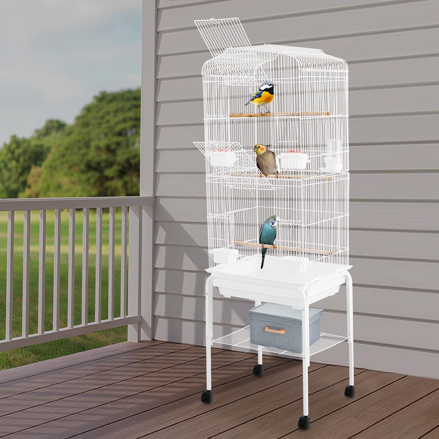 Bird Cage with Stand 54 Inch Birdcages with Pull-Out Tray, Rolling Bird Cage Stand with Wheels for Parakeets, Parrot, Cockatiel, Pigeon, Finch Cage for Birds(White) - Image 8