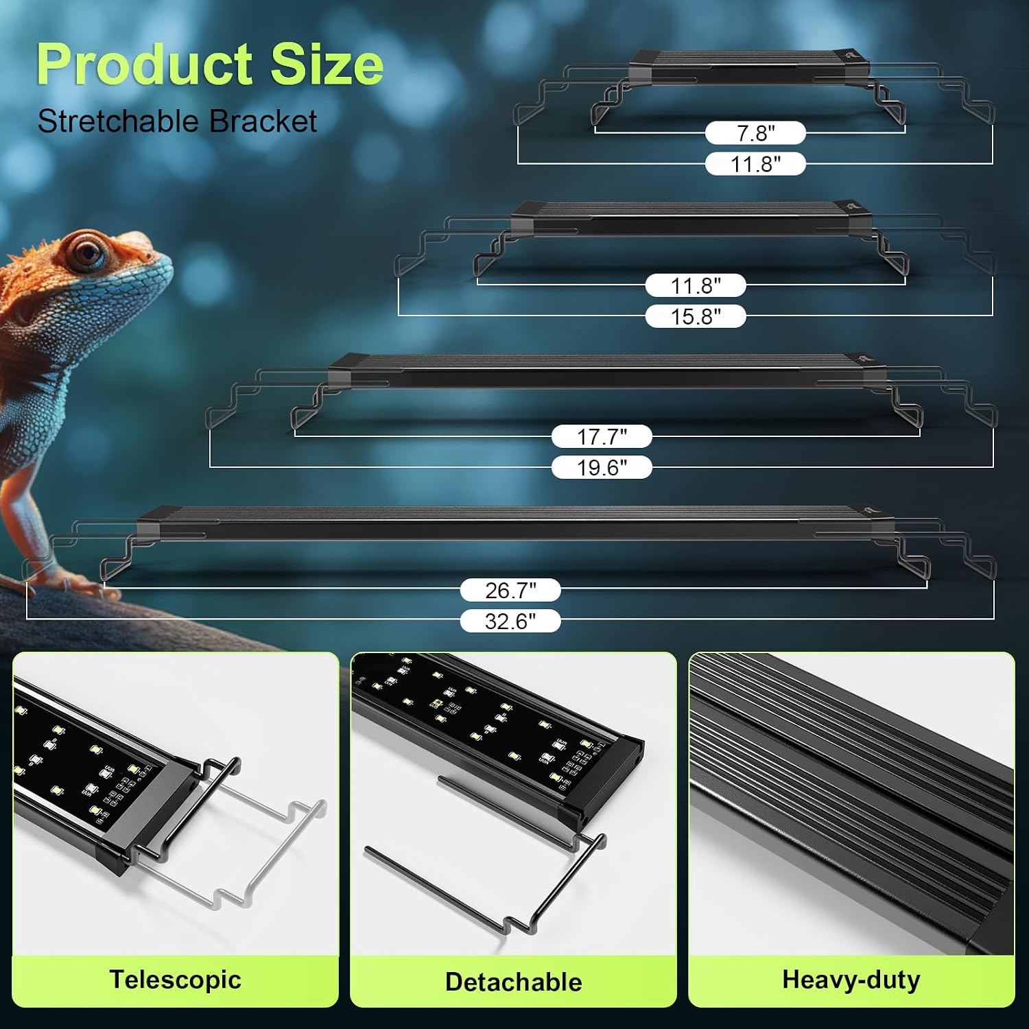 16W LED UVB Light for Reptiles Terrarium Light Extendable Reptile Tank Light with Controller &Dimming and 5 UVI Modes Full Spectrum Brilliant White Blue Red Lights for Bearded Dragon, Gecko - Image 7
