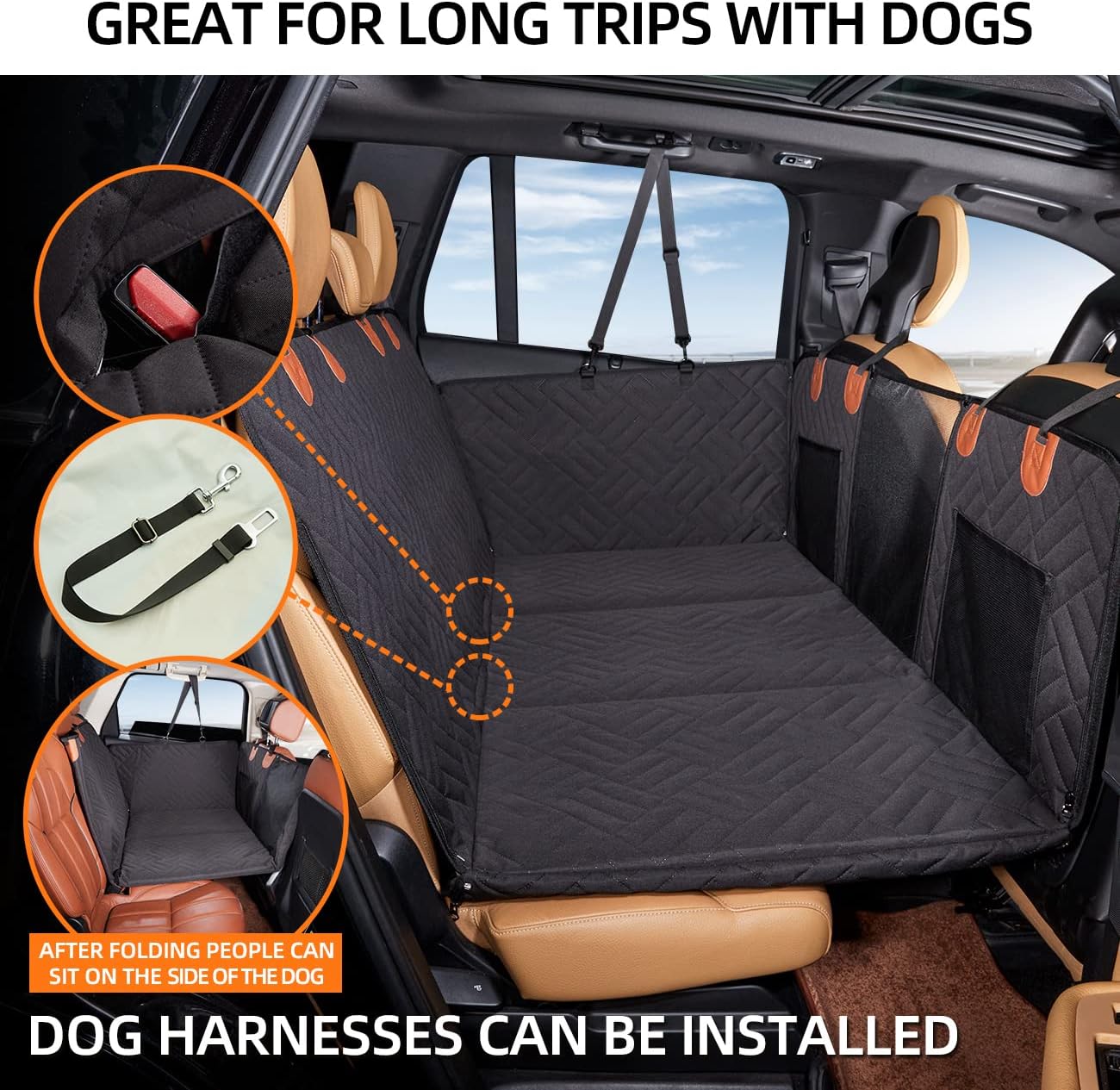 YJGF Back Seat Extender,Dog Seat Cover for Back Seat,Hard Bottom Car Seat Cover for Dogs,Dog Hammock for Car,Back Seat Pet Cover for Dogs(Black,for Car/SUV/Small Truck) - Image 3