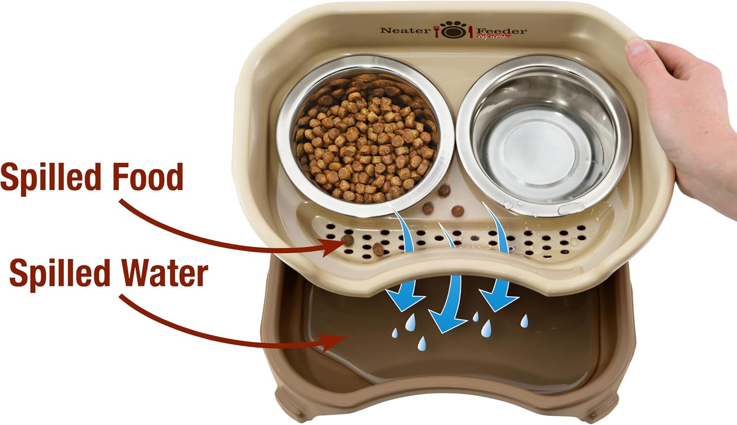 Neater Feeder Express Mess Proof Cat Bowls Elevated, No Spill Feeding Station, Stainless Steel Dishes for Food and Water, Raised Bowls for Indoor Cats, No Fatigue Whisker Friendly Dish, Cappuccino - Image 2