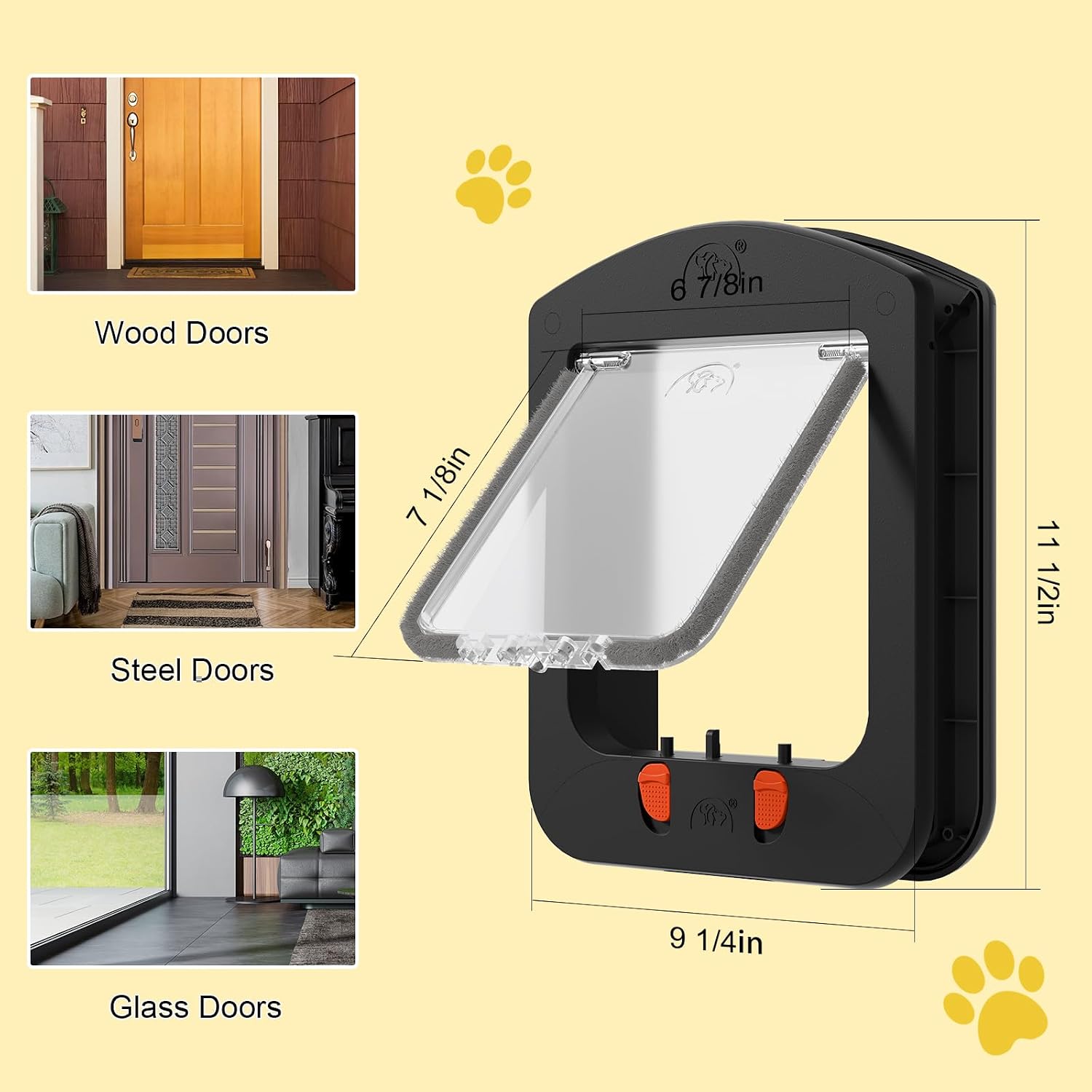 Cat Door for Interior Door and Exterior Door, Pet Door with Collar Sensor and 2pcs of Cat Magnetic Collars, 4 Way Locking Cat Door with Magnetic Flap, Black - Image 3