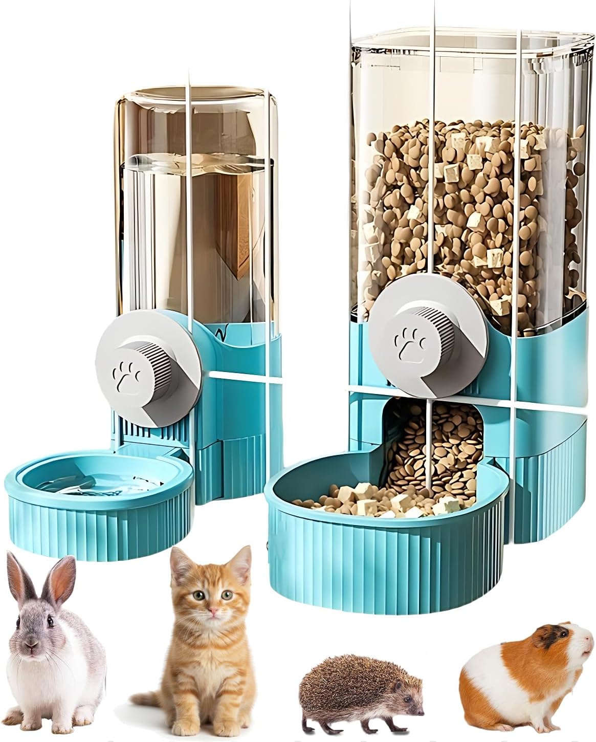 GPY Automatic Hanging Gravity Pet Feeder and Water Dispenser Set ,Automatic Rabbit Feeder and Dog Water Dispenser for Dogs Cats Pets Animals Large Capacity (Blue Water Feeder&Food Feeder) (Blue)