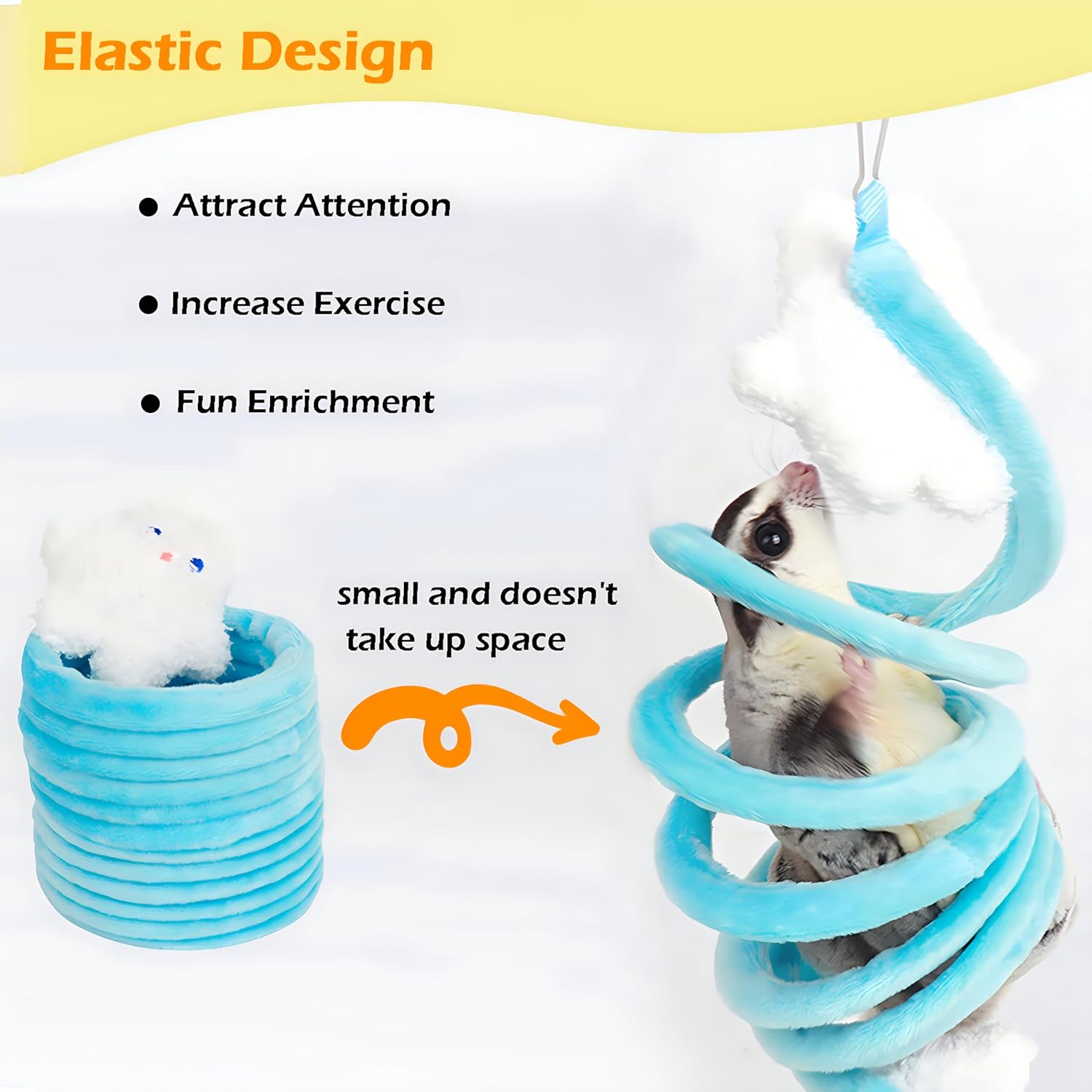 Sugar Glider Toys, Elastic Sugar Glider Climbing Ropes, Hanging Sugar Cage Accessories, Rat Enrichment Climbing Toys, Soft Touch Small Pet Swing Toy (2pcs Blue & Yellow) - Image 2