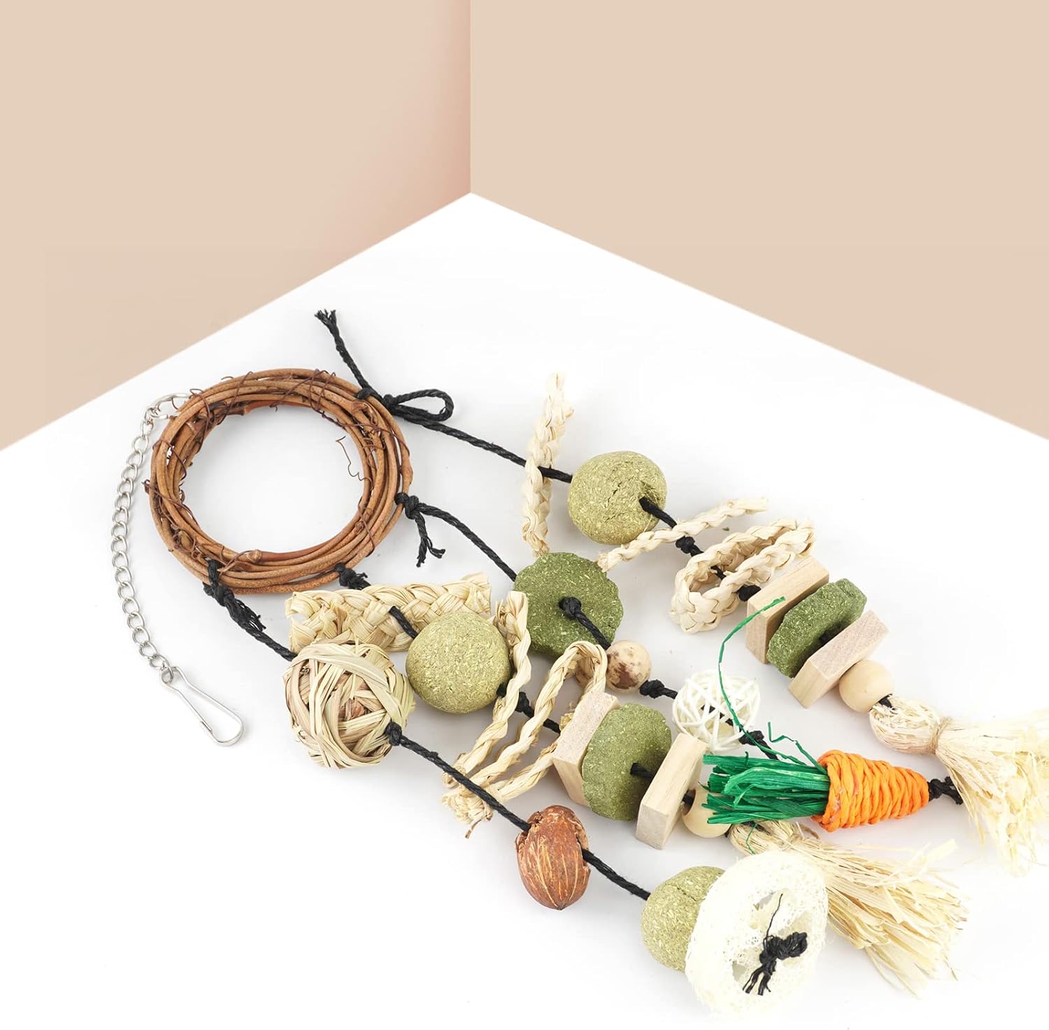 Bissap Bunny Chew Toy, Rabbits Cage Hanging Chew Toys and Treats Grapevine Wreaths Rattan Ring with Snacks for Guinea Pigs Chinchillas Hamsters Rats and Other Small Pets Teeth Grinding - Image 5