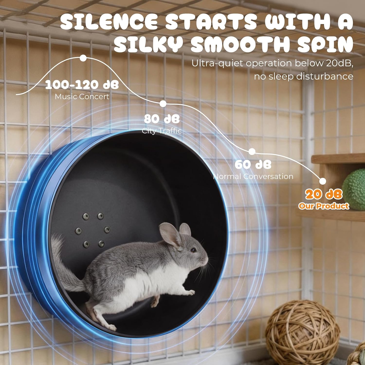 15" Silent Chinchilla Running Wheel, Aluminum Alloy Noiseless Exercise Wheel, Small Animal Running Wheel, Ultra Smooth Bearing, Large Comfort Wheel for Chinchilla, Hamster, Hedgehog & Small Pets,Black - Image 2