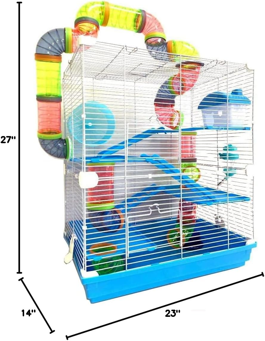 Large 5-Floors Blue Hamster Mansion Habitat Home House Cage Paw Safe Solid Platform with Hide House Running Excerise Wheel Food Bowl Water Bottle Deep Base - Image 7