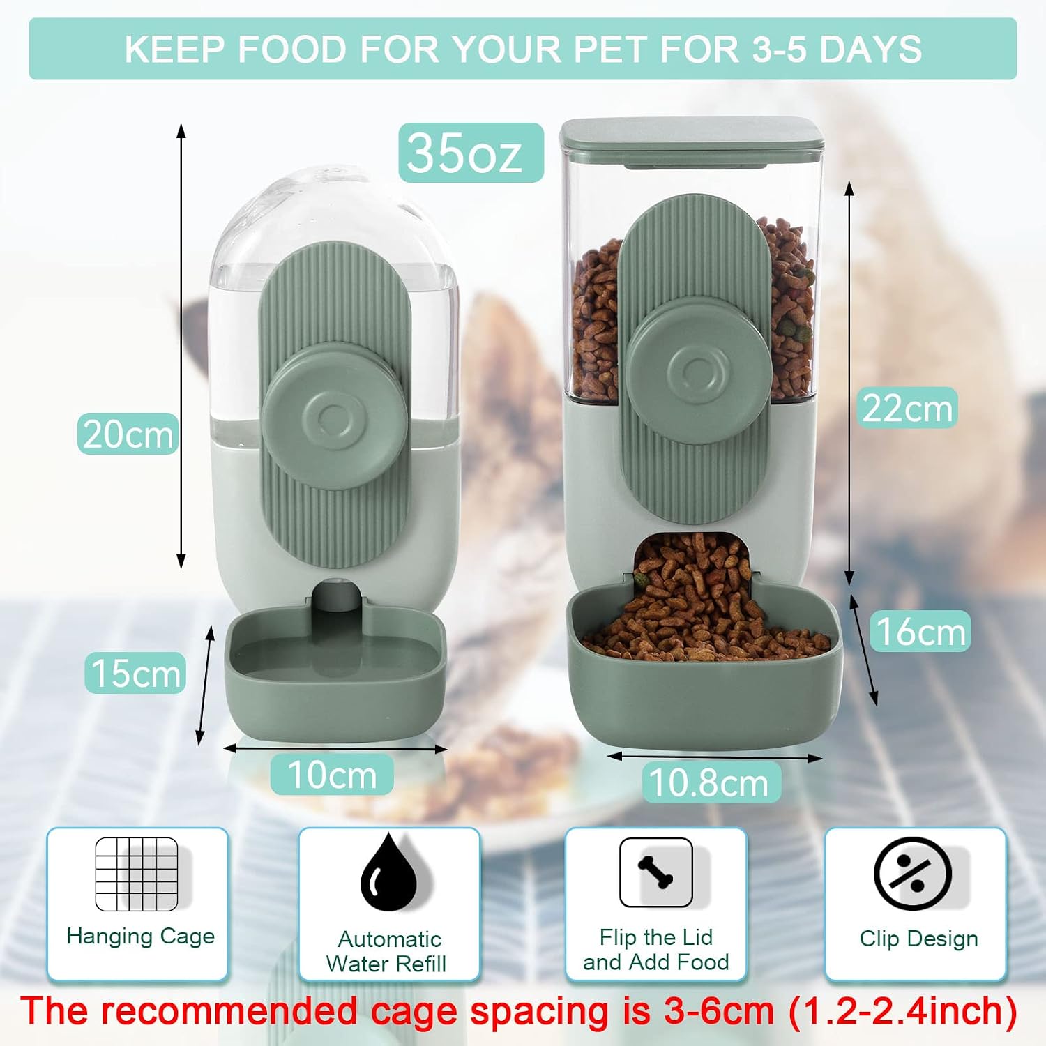 Lemtrflo Hanging Automatic Food and Water Dispenser, Gravity Rabbit Feeder Set, Cage Cat and Bunny Food Bowl (Cage Grid Spacing Over 1.2'') - Image 5