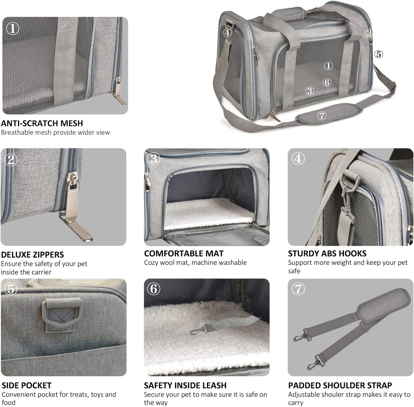 Henkelion Cat Carriers Dog Carrier Pet Carrier For Small / Medium Cats Dogs Puppies (Up To 15lbs), TSA Airline Approved Small Dog Carrier Soft Sided, Collapsible Waterproof Travel Puppy Carrier - Grey - Image 3