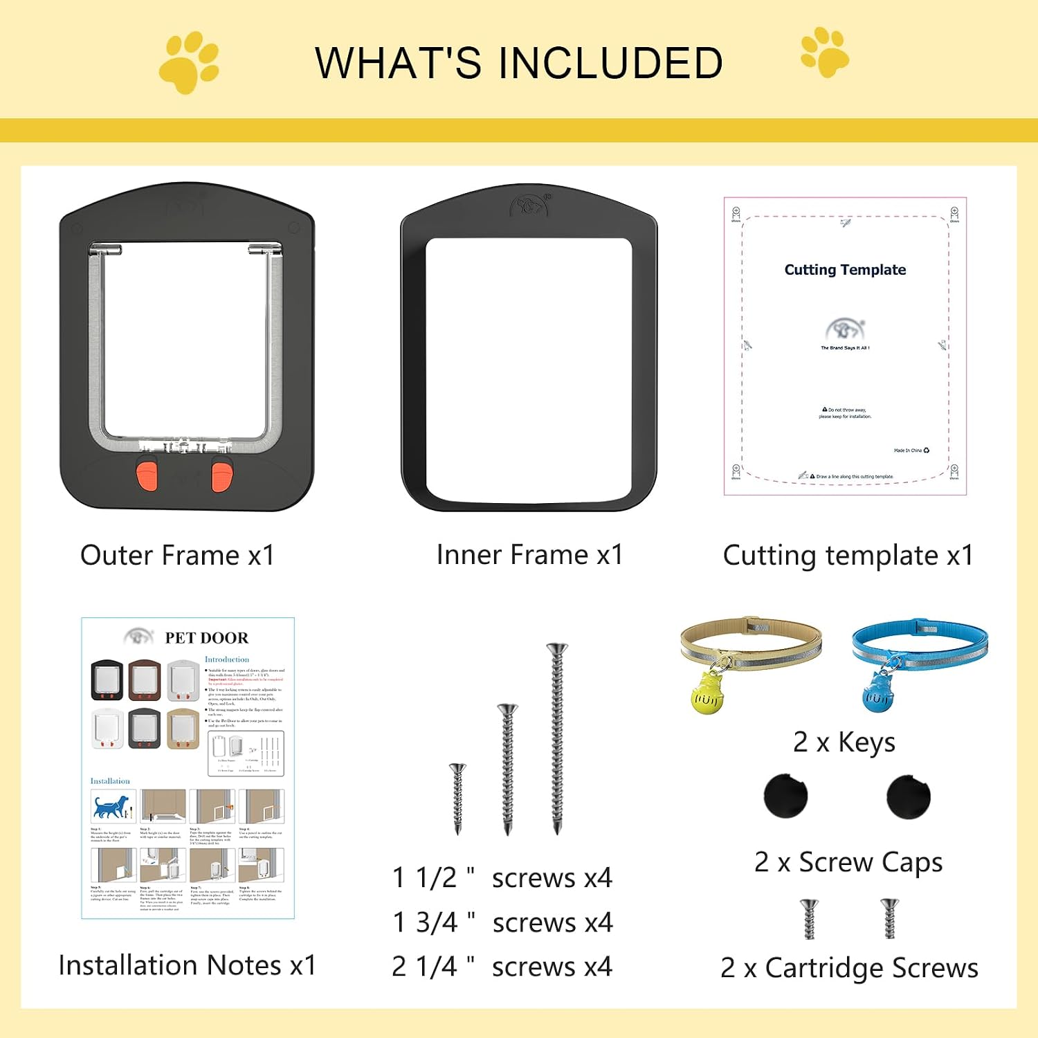 Cat Door for Interior Door and Exterior Door, Pet Door with Collar Sensor and 2pcs of Cat Magnetic Collars, 4 Way Locking Cat Door with Magnetic Flap, Black - Image 6