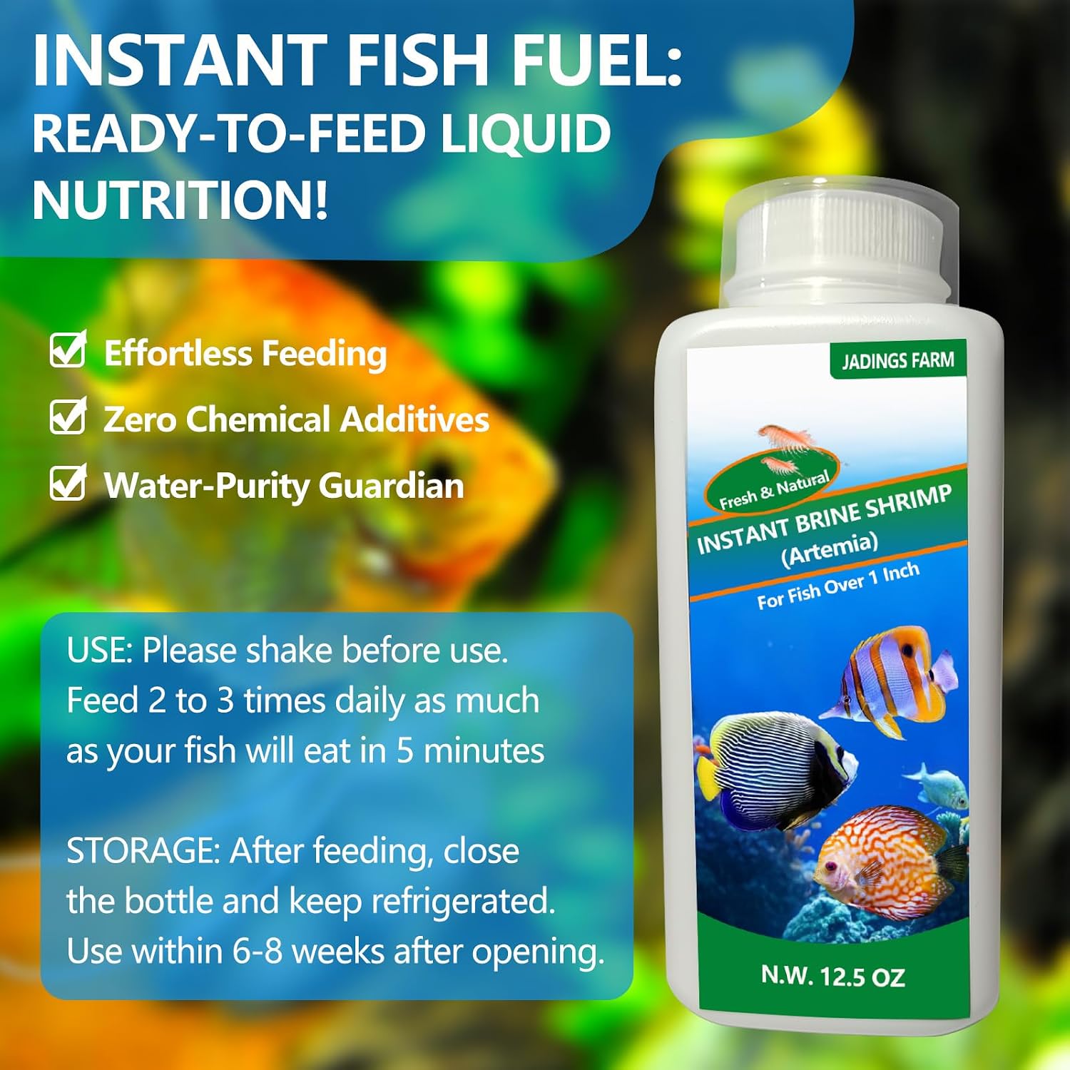 Brine Shrimp Fish Food - High Protein Non-Living Adult Brine Shrimp for Bettas, Goldfish, Cichlids & - Color Enhancing, -Instant Liquid Slow Sinking Tropical Fish Food (12.5oz) - Image 6
