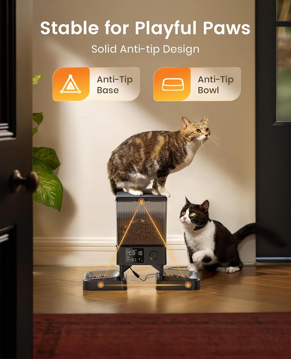 oneisall Automatic Cat Feeder for 2 Cats, 20 Cups/5L Automatic Cat Food Dispenser for Small Pets Indoor, Timed Cat Feeder for Dry Food - Image 5