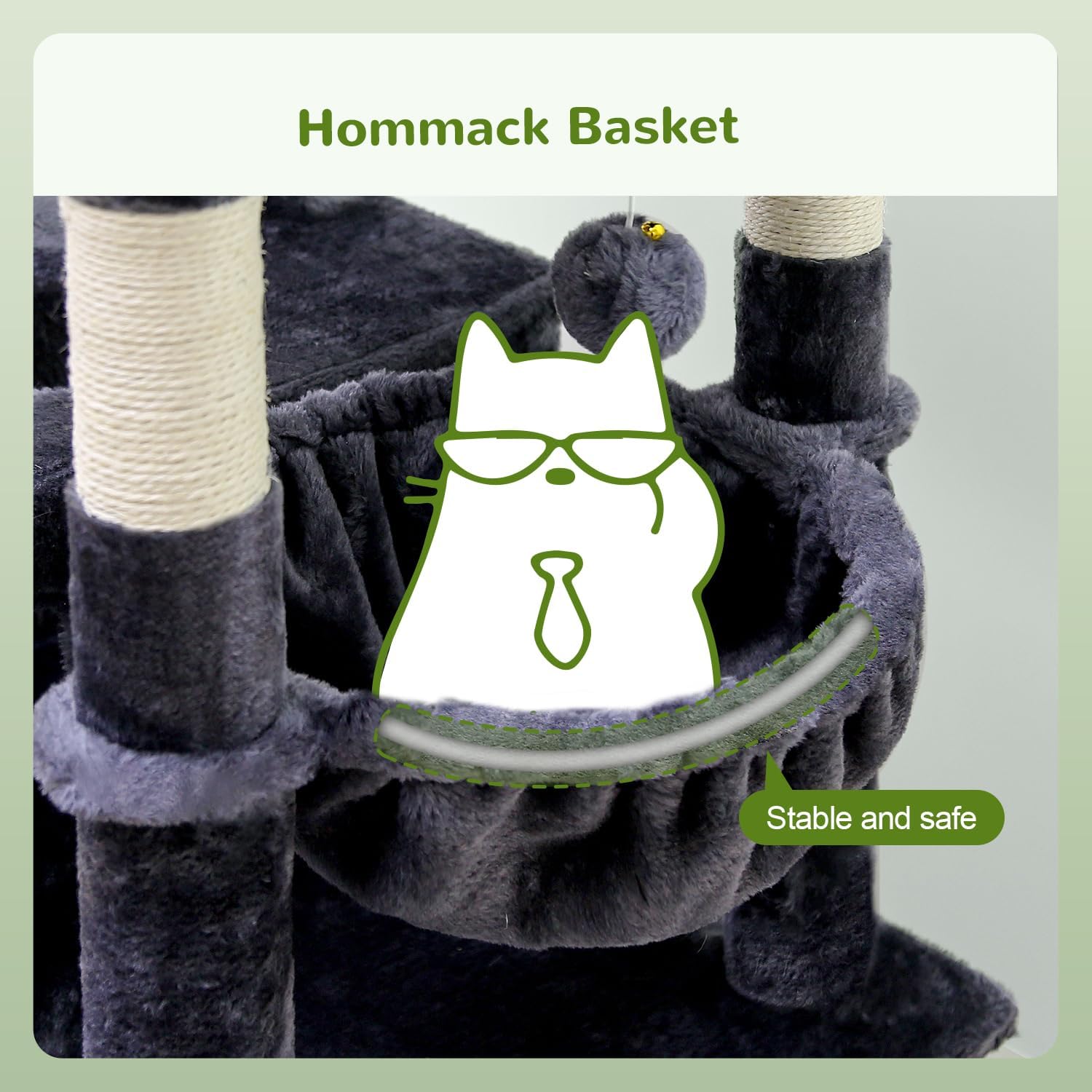 Globlazer Heavy Duty Cat Trees for Large Cats, Sturdy 72in Maine Coon Cat Tree for Large Cats 20 lbs+ Heavy Duty Cat Tower for Adult Biggest Cat with 6 Scratching Posts, Hammock, S72, Dark Gray - Image 5
