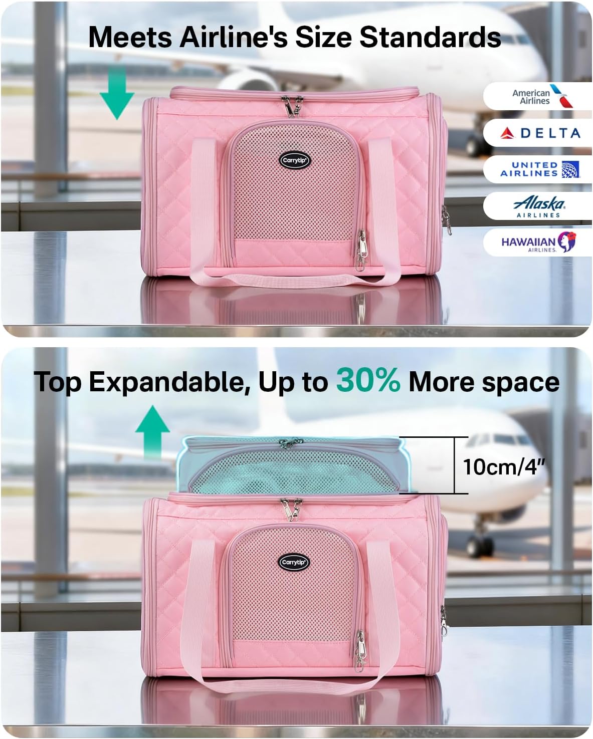 Cat Carrier Airline Approved 17x11x9.5 Inches, Top Expandable Soft Sided Pet Travel Carrier for Cats & Small Dogs, Fits Under Airline Seat with Locking Zippers, Pink - Image 6