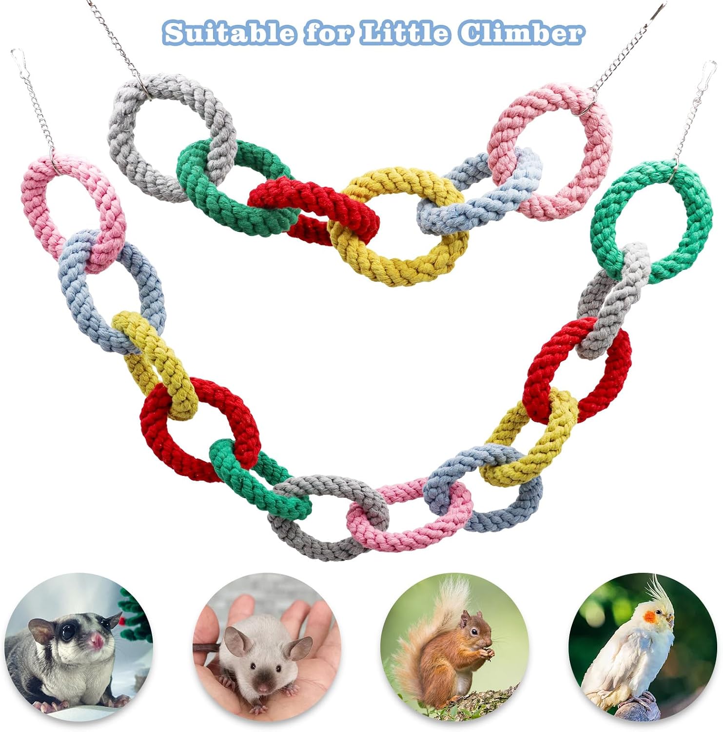 Sugar Glider Toys, Hanging Cotton Rope Ring Climbing Toy for Little Pet, Rat Toys, Sugar Glider Cage Accessories, Exercise Toys for Sugar Glider, Rat, Squirrel, Bird, Other Little Climber (Long) - Image 3