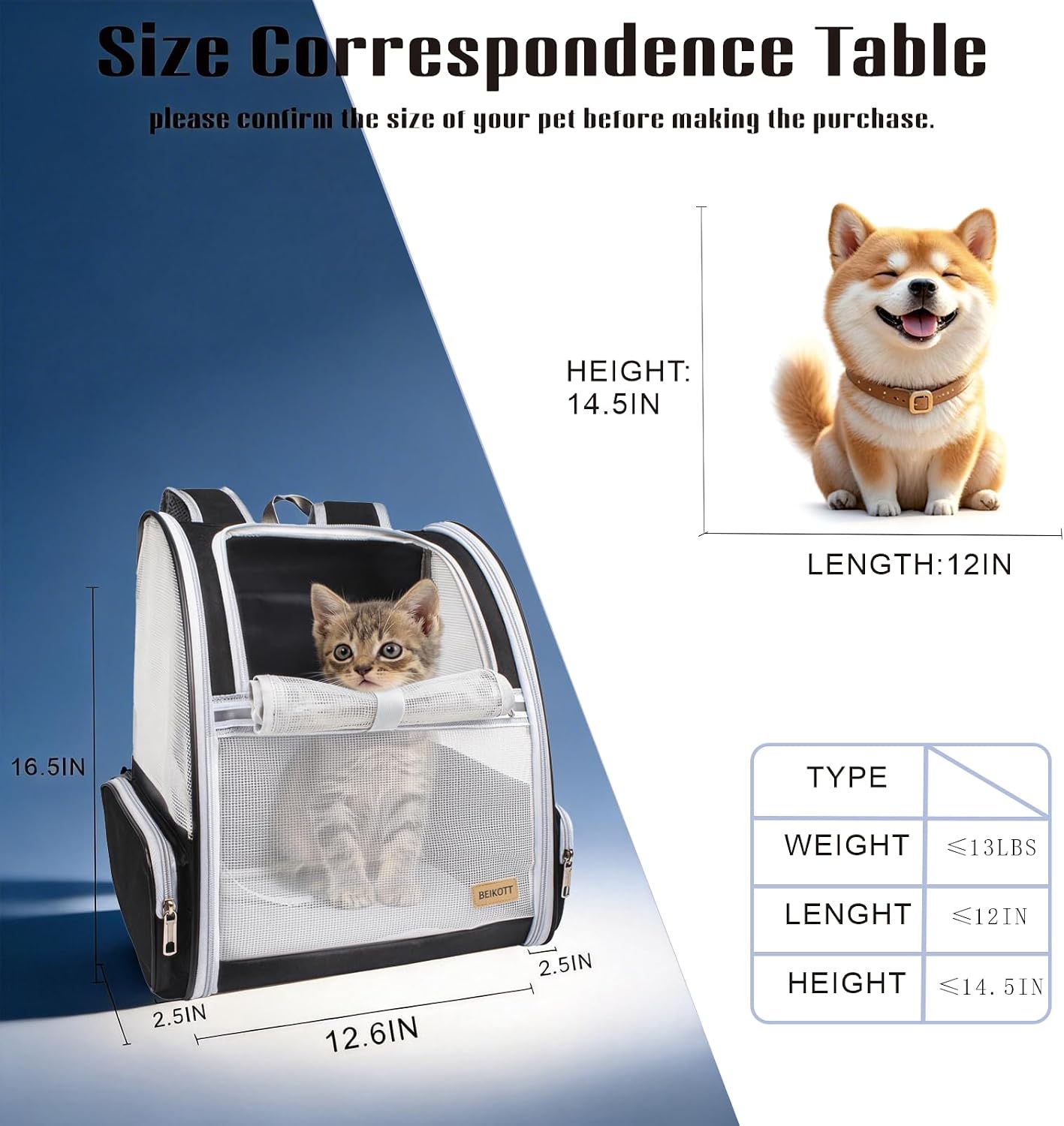 Cat Carrier Backpack, Dog Backpack, Ventilate Pet Cats Puppy Dogs Birds Bunny Backpack for Travel Indoor Outdoor Use(Black) - Image 5