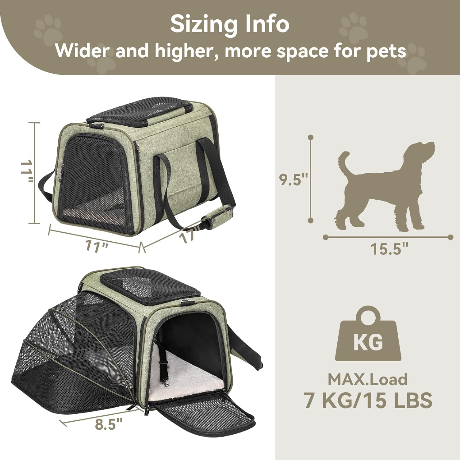 Petsfit Expandable Cat Carrier Dog Carrier,Airline Approved Soft-Sided Portable Pet Travel Washable Carrier for Kittens,Puppies,Removable Soft Plush mat and Pockets,Locking Safety Zippers - Image 2