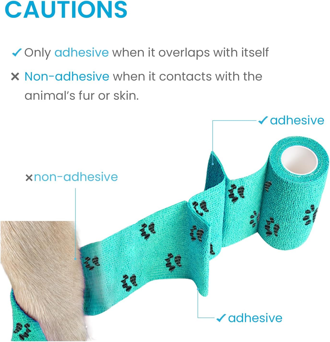 WePet Pet Wrap, Self-Adhesive, Only Sticks to Itself, Non-Woven Tape for Dog Legs, Paws, Wounds, First Aid Cohesive Gauze for Horse, Cat, Bird, Animal, 6 Rolls, 2 Inch, Pawprints A - Image 2