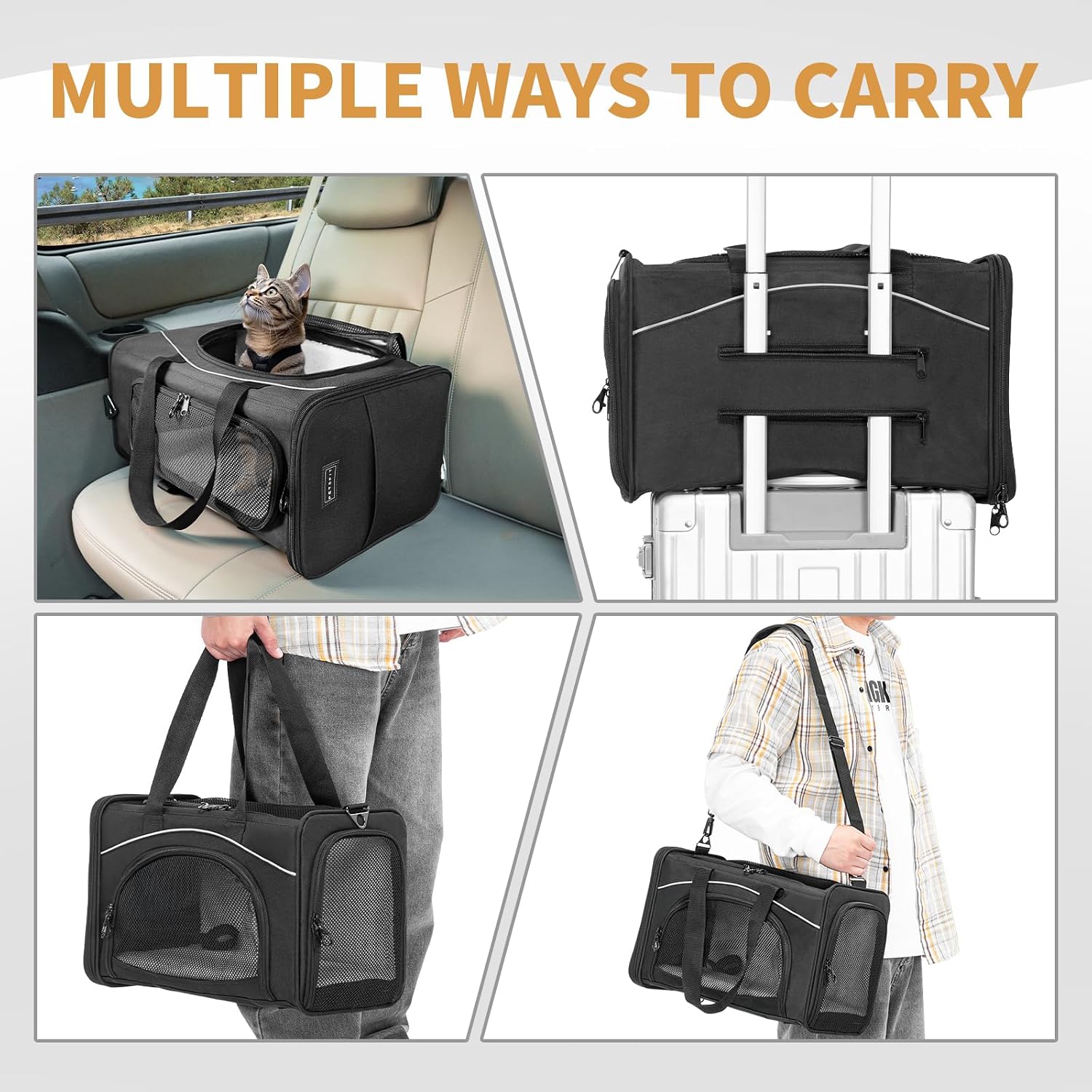 Petsfit Airline Approved Pet Carrier for Small Cats, 16.5x8.6x11 TSA Approved Carrier, with Removable Dual-Sided Padding (2-Way Placement) - Fits Under Most Airplane Seats, Escape Proof (Black) - Image 6
