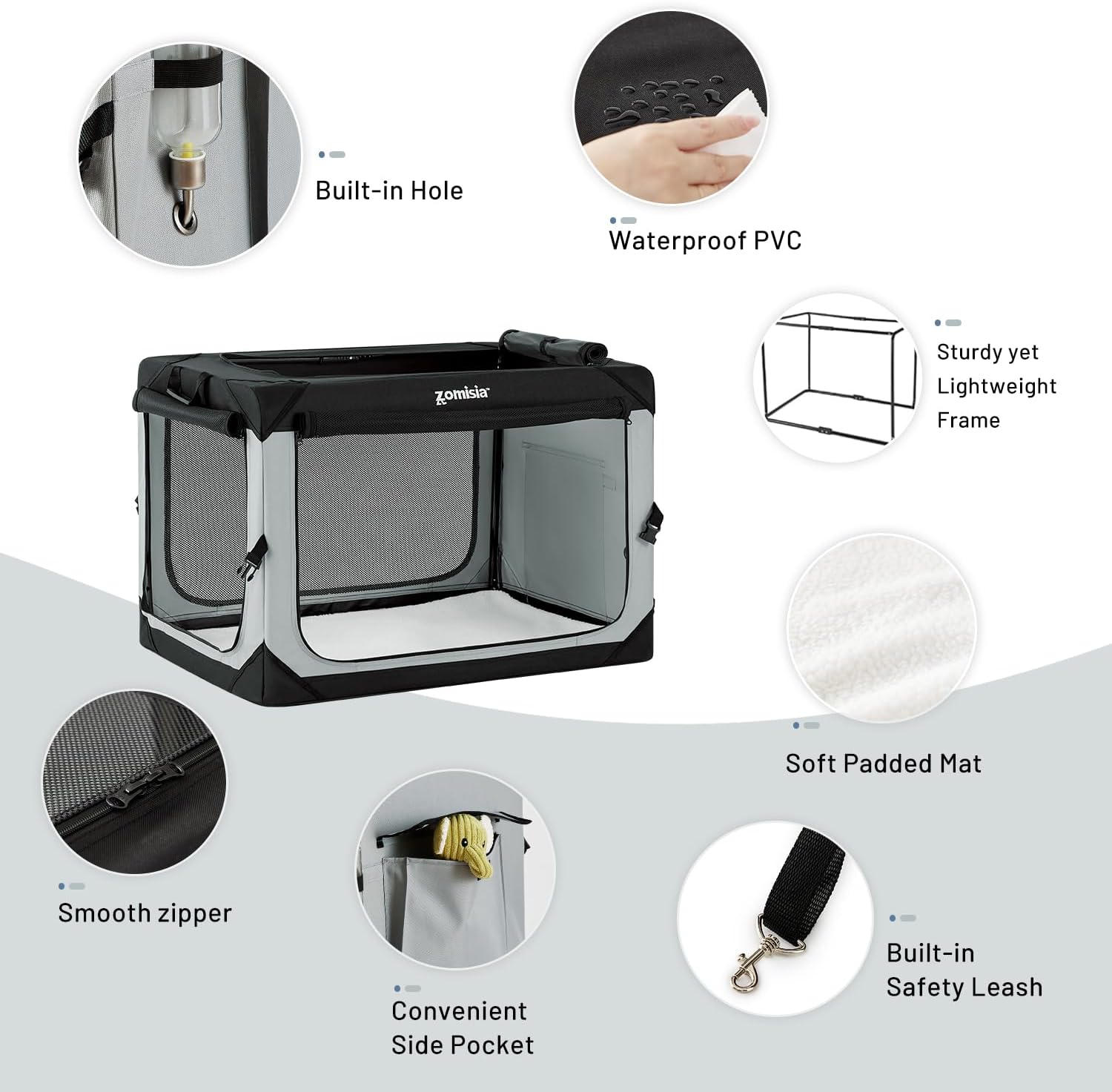 ZOMISIA 36 Inch Collapsible Dog Crate for Large Dogs - Portable Dog Travel Crate Soft Sided with Breathable Mesh Windows, Foldable Dog Kennel for Indoor and Outdoor, Grey - Image 6