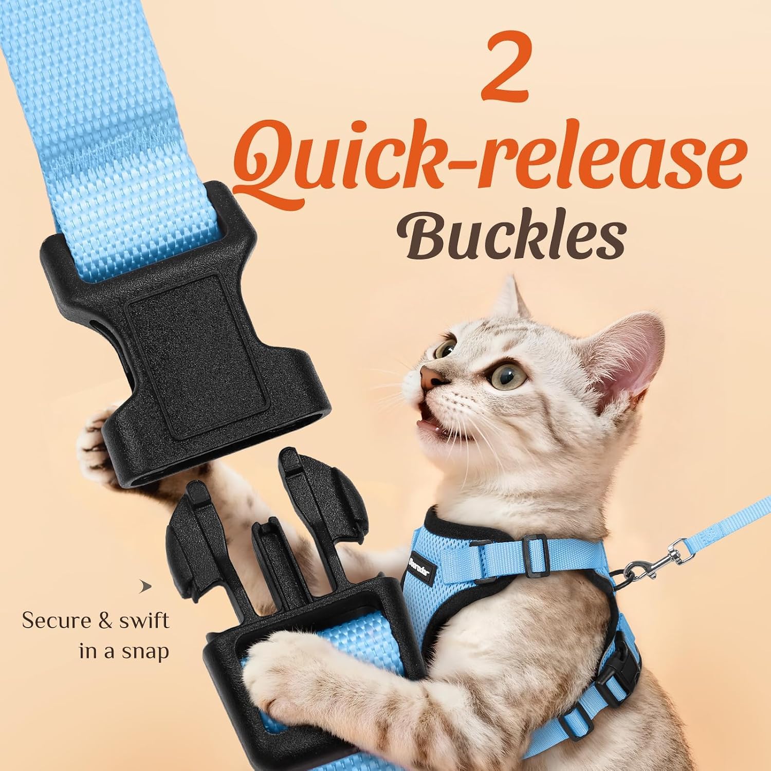 Dooradar Cat Harness and Leash Set, Adjustable and Escape Proof, S | Easy Fit, Snap Buckles, Soft Breathable Vest, Sturdy Clip, Reflective Strips, for Average Cat Walks, Light Blue - Image 4