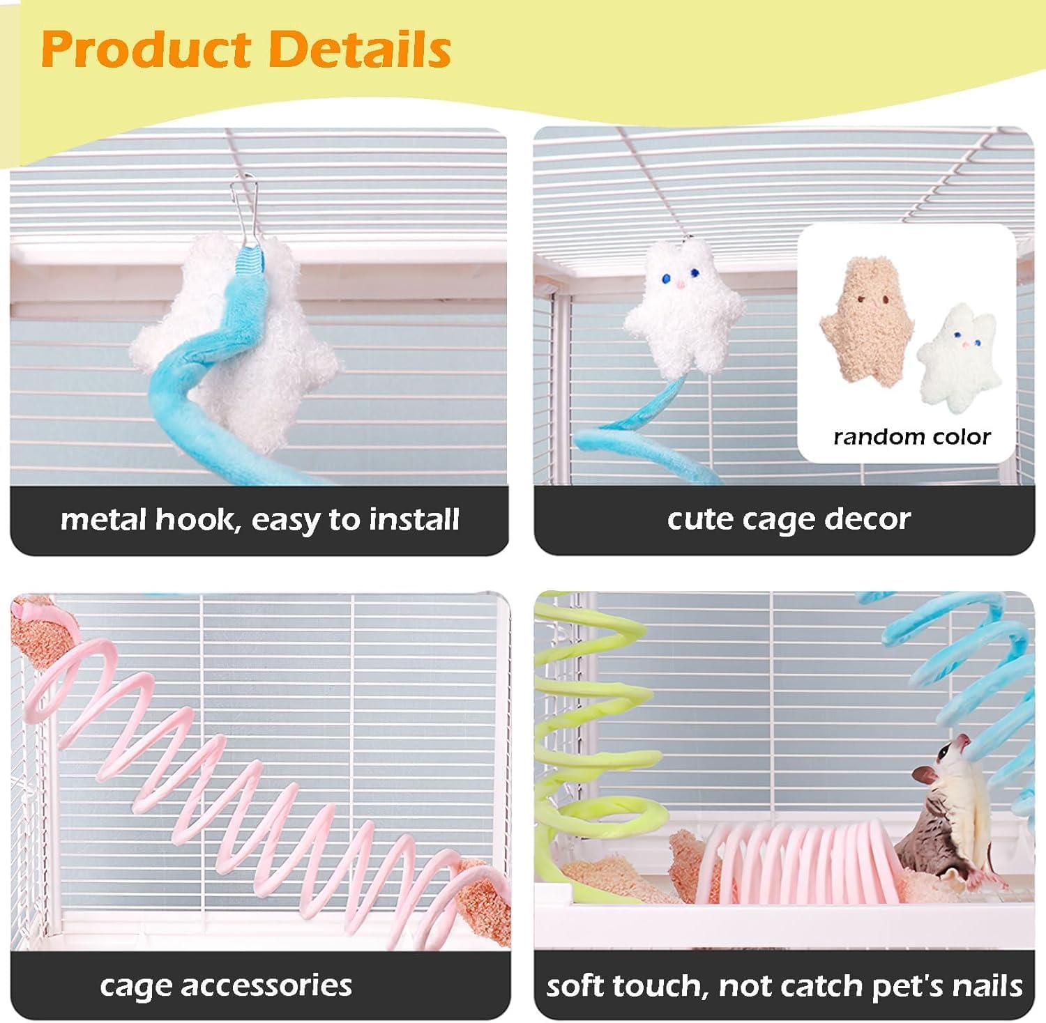 Sugar Glider Toys, Elastic Sugar Glider Climbing Ropes, Hanging Sugar Cage Accessories, Rat Enrichment Climbing Toys, Soft Touch Small Pet Swing Toy (1pc Random Color) - Image 5